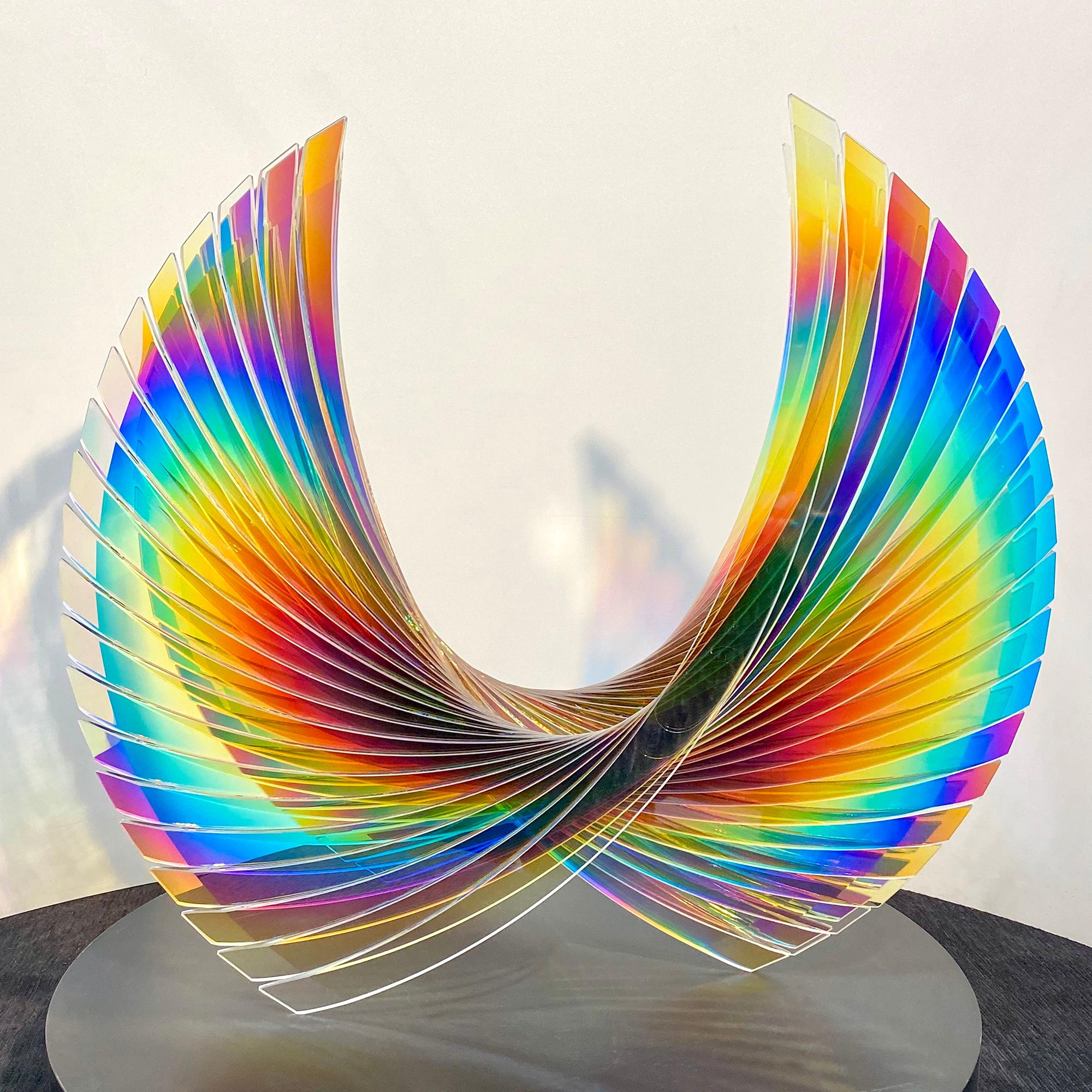 Tom Marosz Abstract Sculpture - 'Wings Dichroic Starfire', Fused, Cut and Polished Dichroic Glass Sculpt