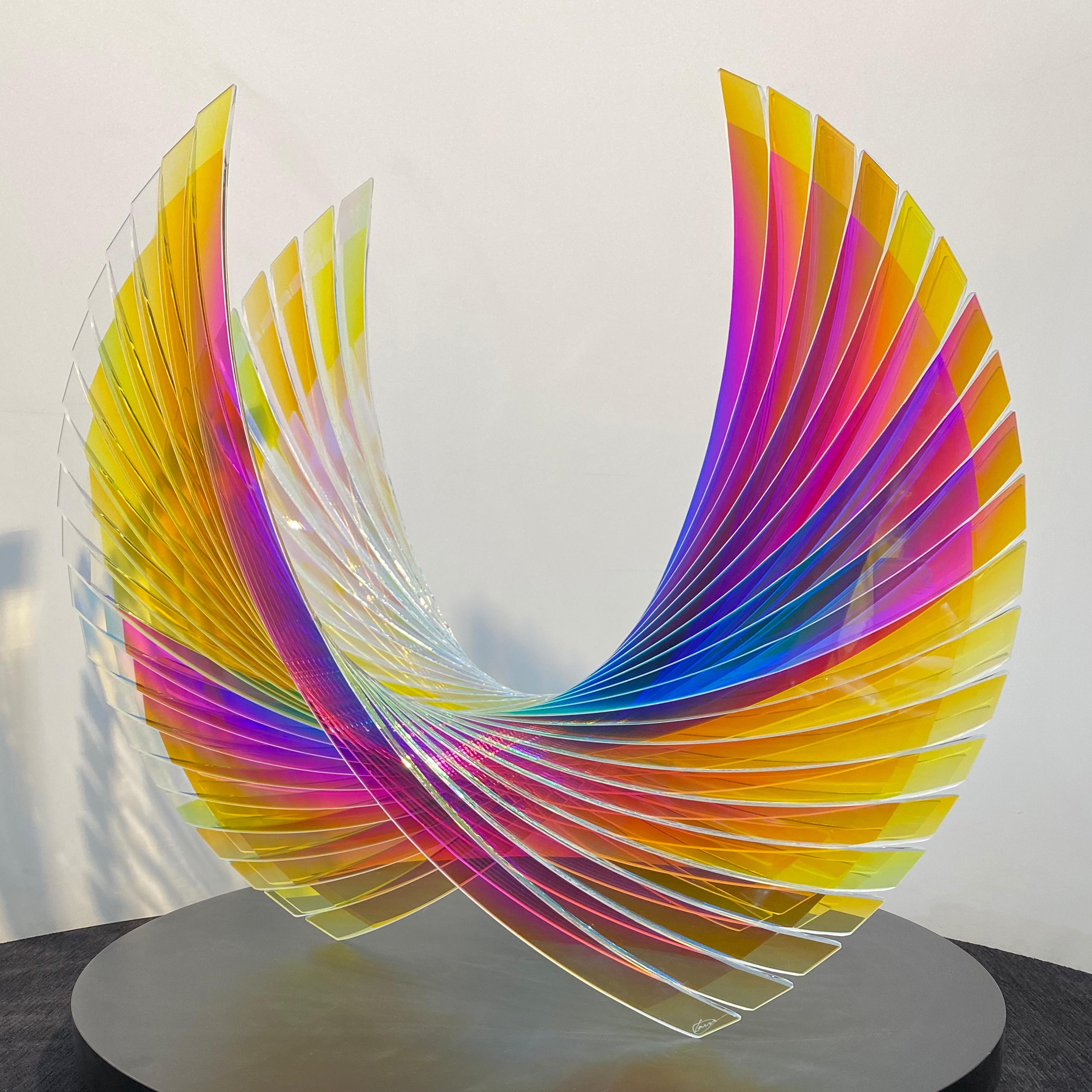 'Wings Dichroic Starfire Sunburst' Fused, Cut and Polished Dichroic Glass - Sculpture by Tom Marosz