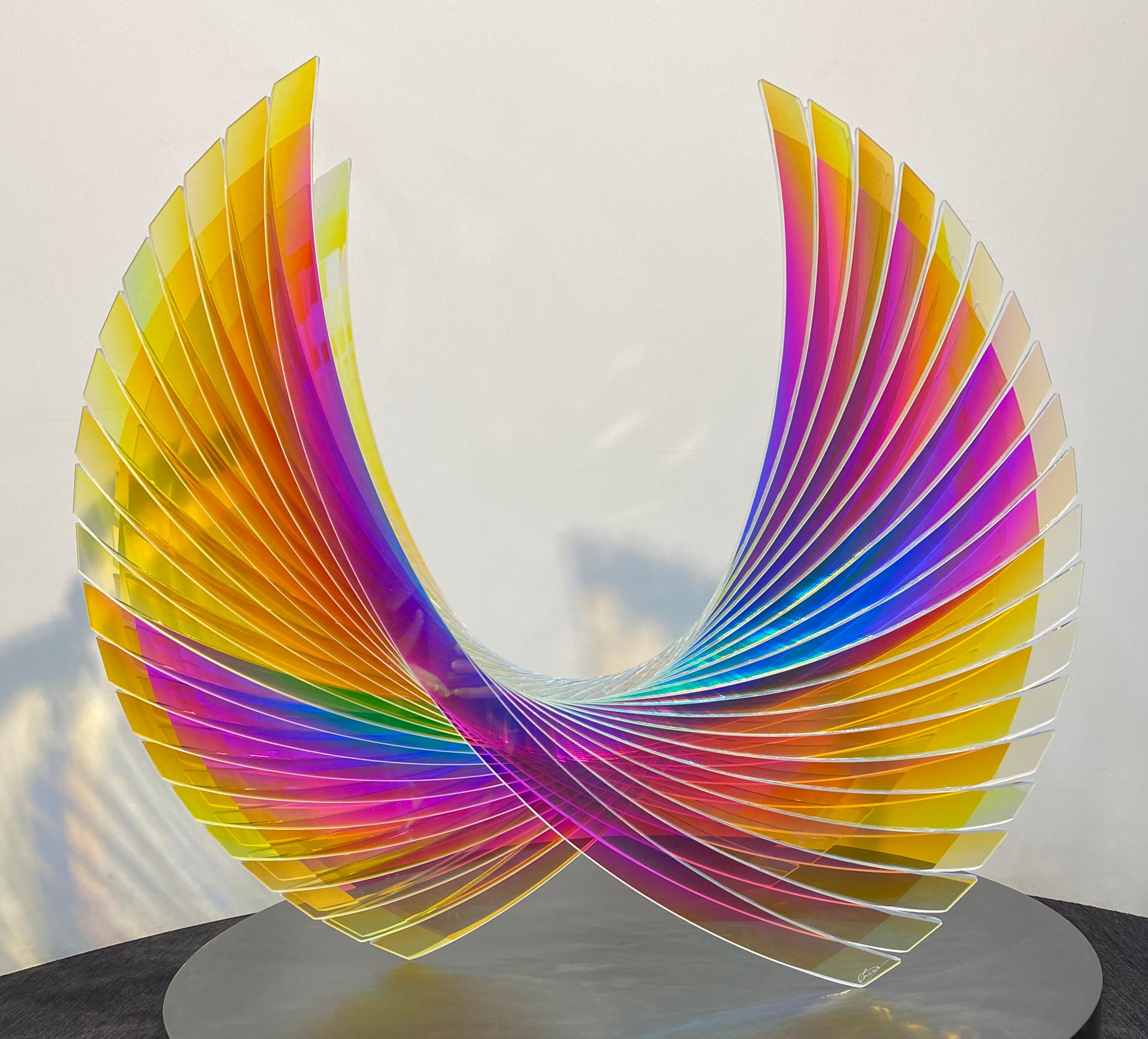 Tom Marosz Abstract Sculpture - 'Wings Dichroic Starfire Sunburst' Fused, Cut and Polished Dichroic Glass