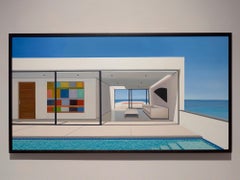 Tom McKinley "14th Floor Life" photorealist oil painting, blue sky and pool