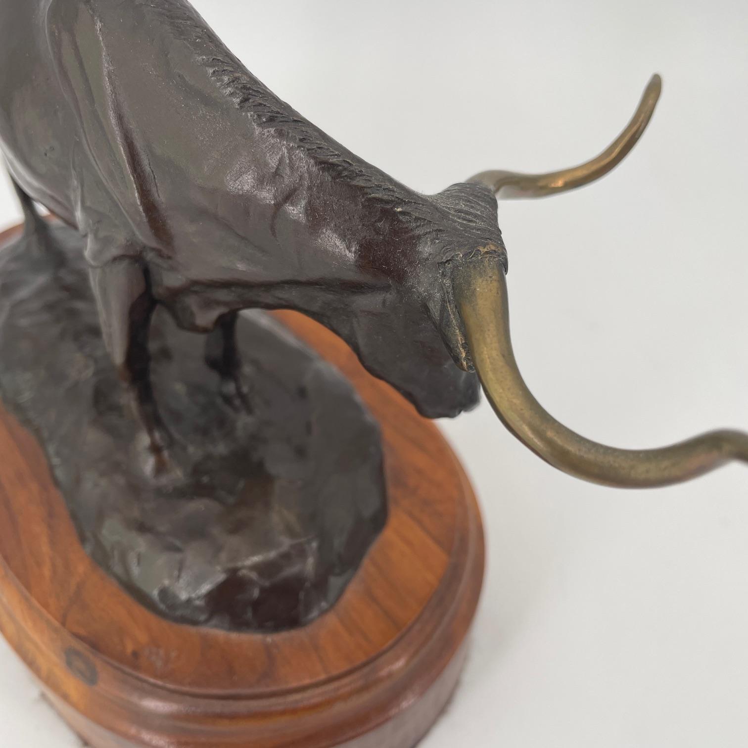 Cast Tom Moss TEJAS Bull Longhorn Cow Bronze Bull Sculpture Western Cowboy Steer