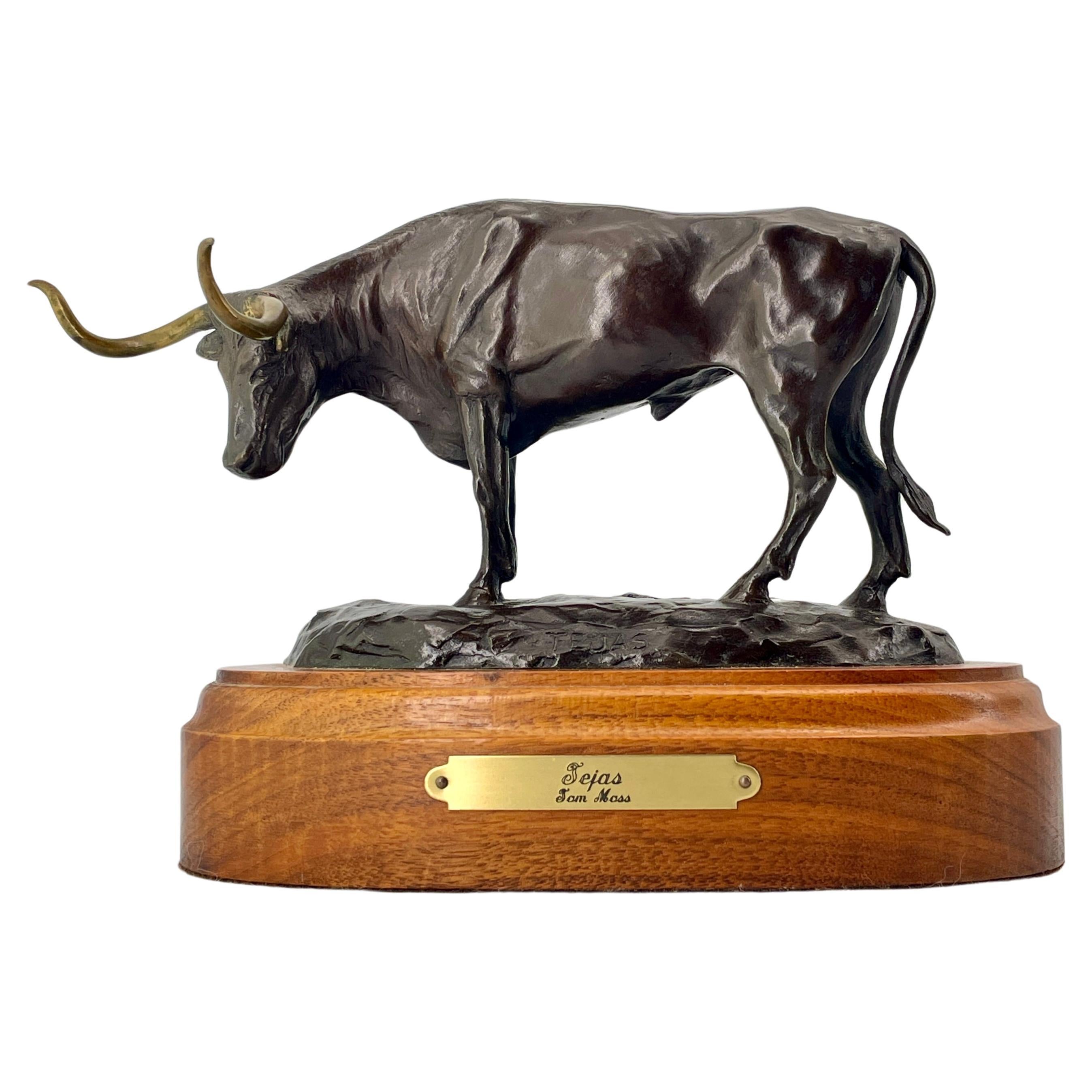 Tom Moss TEJAS Bull Longhorn Cow Bronze Bull Sculpture Western Cowboy Steer
