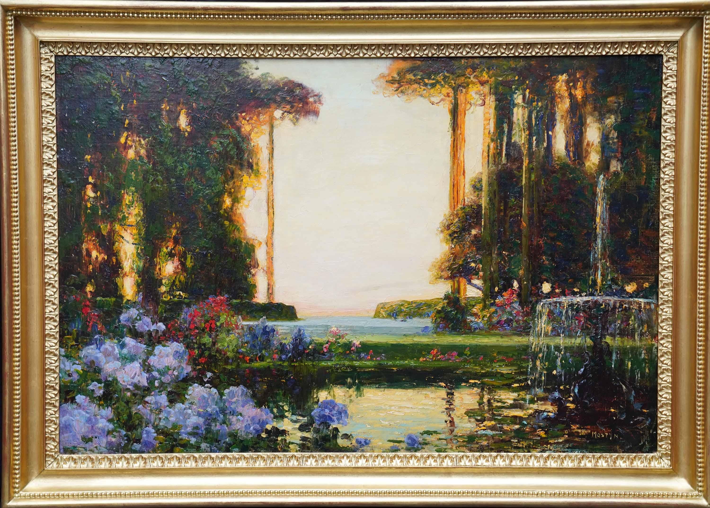 Coastal Garden - British Edwardian Impressionist art landscape oil painting For Sale 13