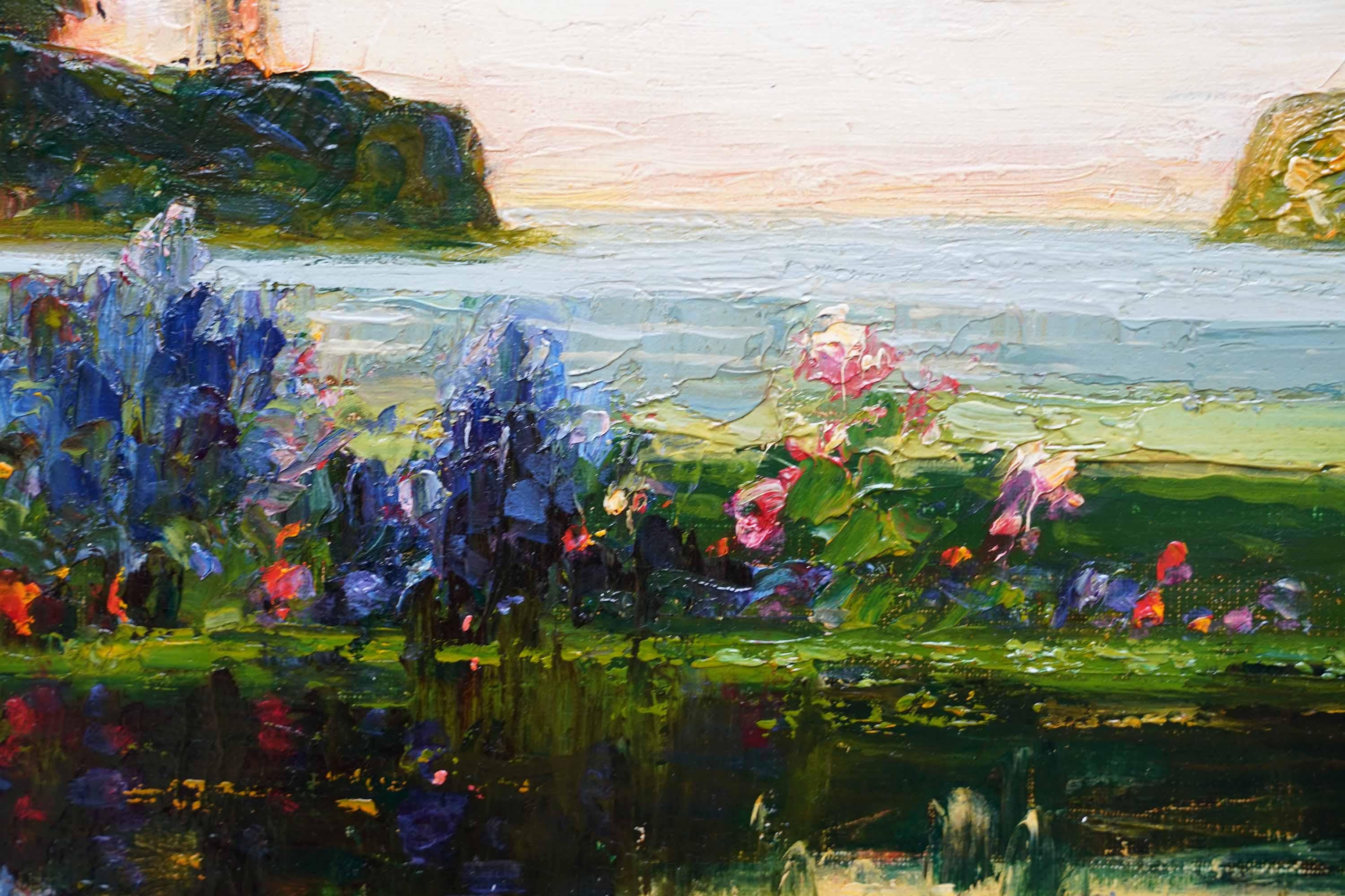 Coastal Garden - British Edwardian Impressionist art landscape oil painting For Sale 4