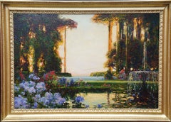 Coastal Garden - British Edwardian Impressionist art landscape oil painting