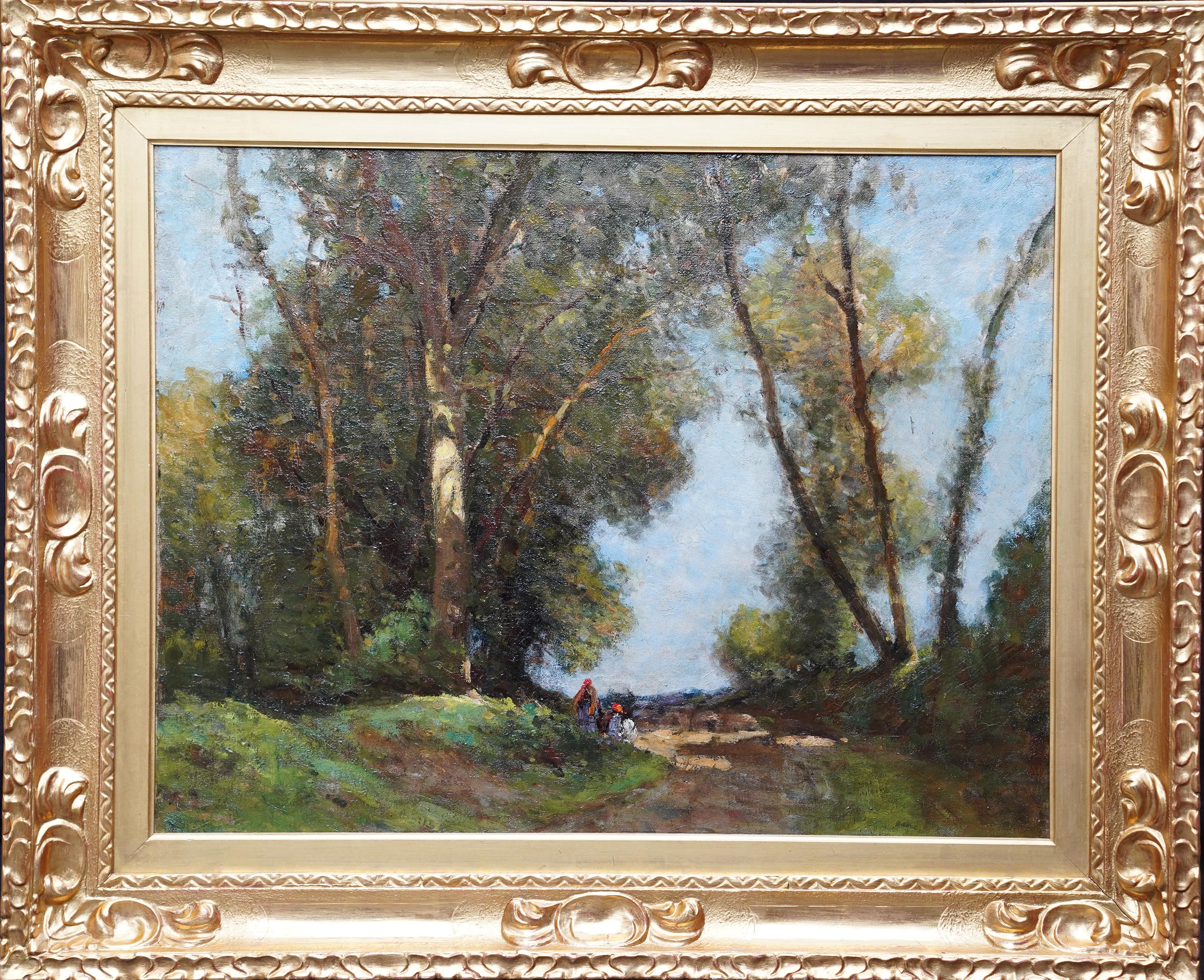 Figures on a Woodland Path - British Edwardian art landscape oil painting For Sale 8