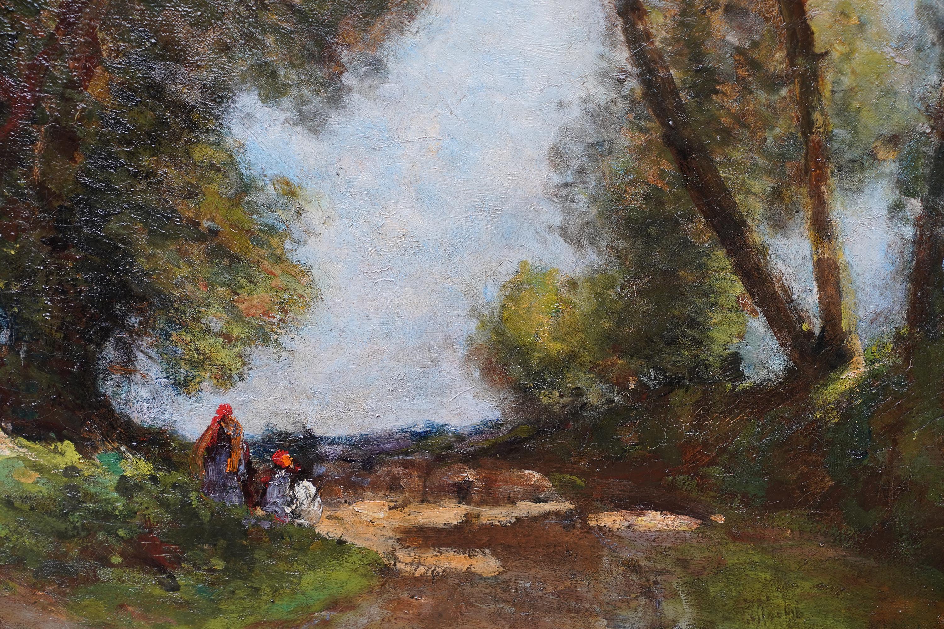 Figures on a Woodland Path - British Edwardian art landscape oil painting For Sale 1