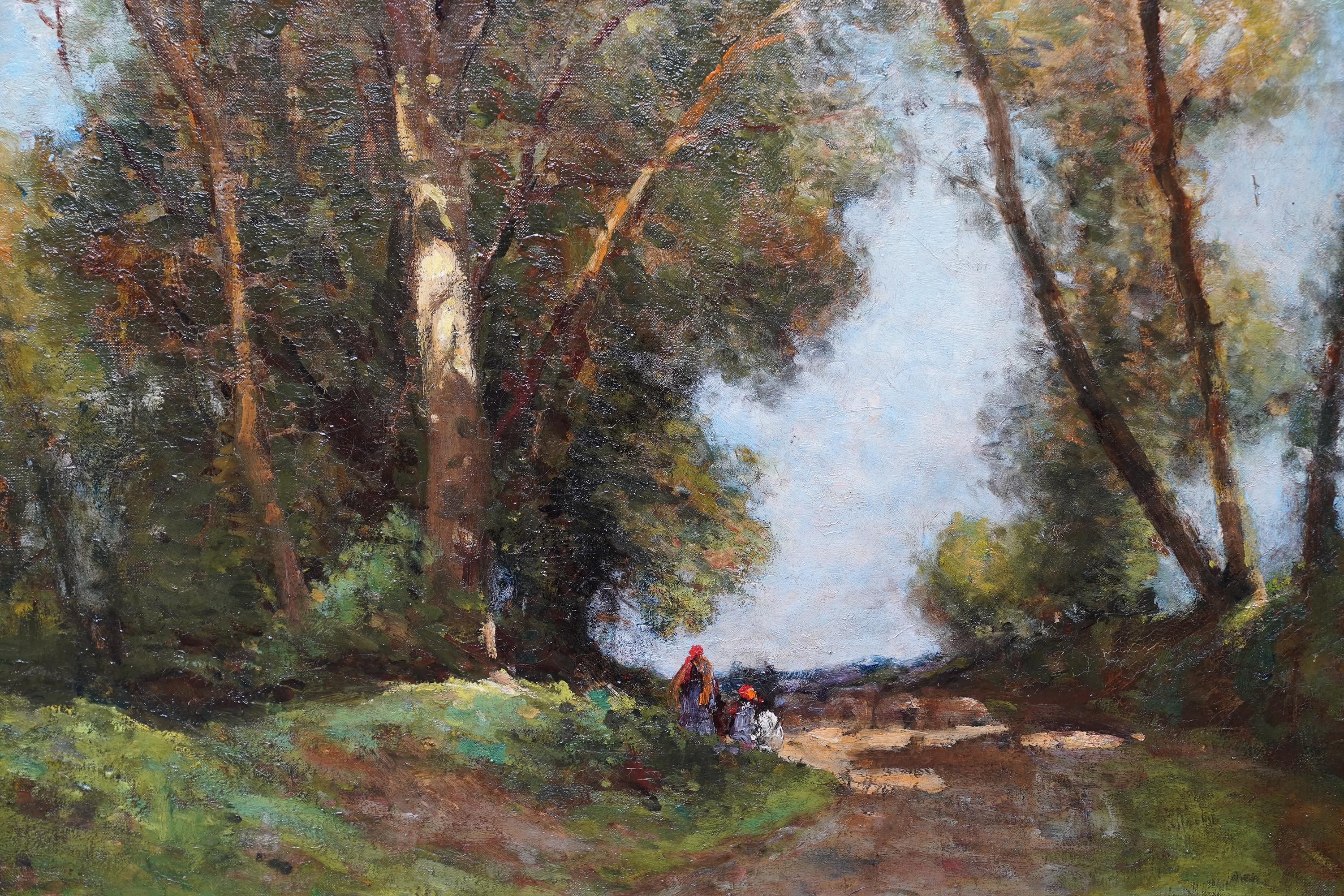 Figures on a Woodland Path - British Edwardian art landscape oil painting For Sale 4