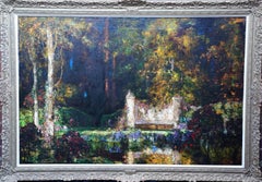Garden Landscape with Pool - British 1920
s Impressionist art oil painting
