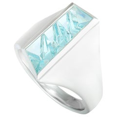 Tom Munsteiner Fantasy Cut Rectangle Aquamarine White Gold Wide Ring