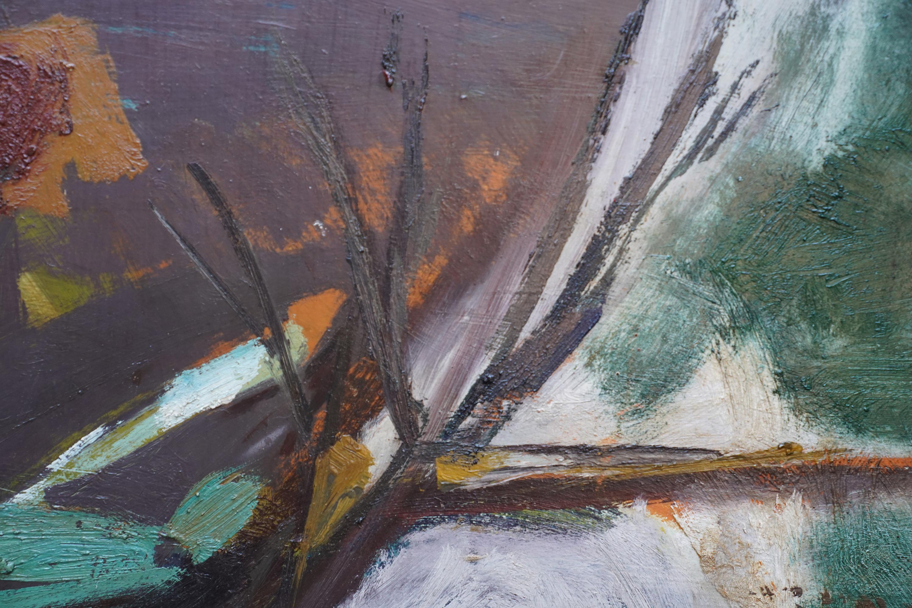 Vallée abstraite - Peinture à l'huile abstraite d'art gallois de 1963 en vente 1