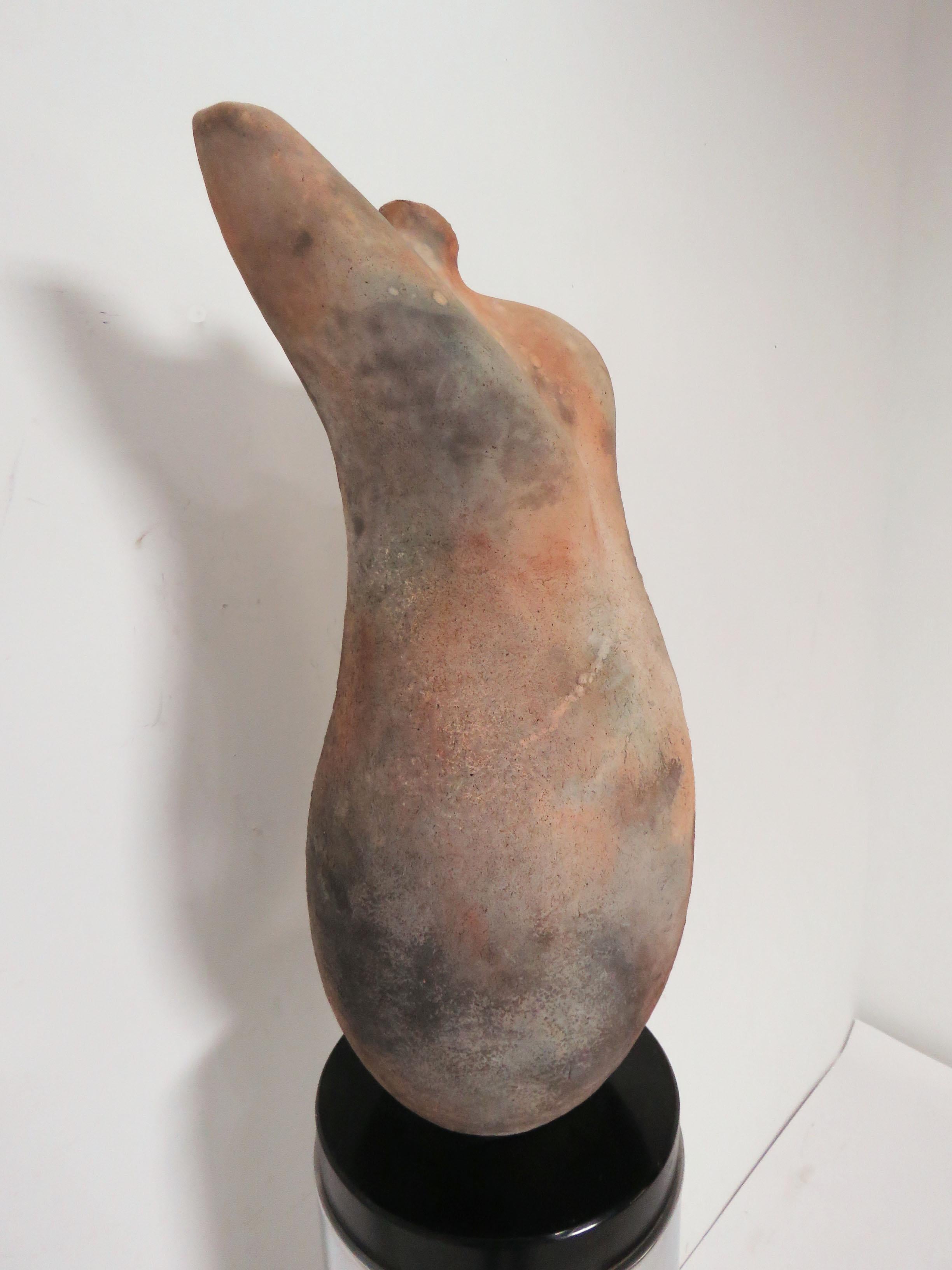 Post-Modern Tom Neugebauer Modernist Raku Art Pottery Sculpture on Aluminum Pedestal For Sale