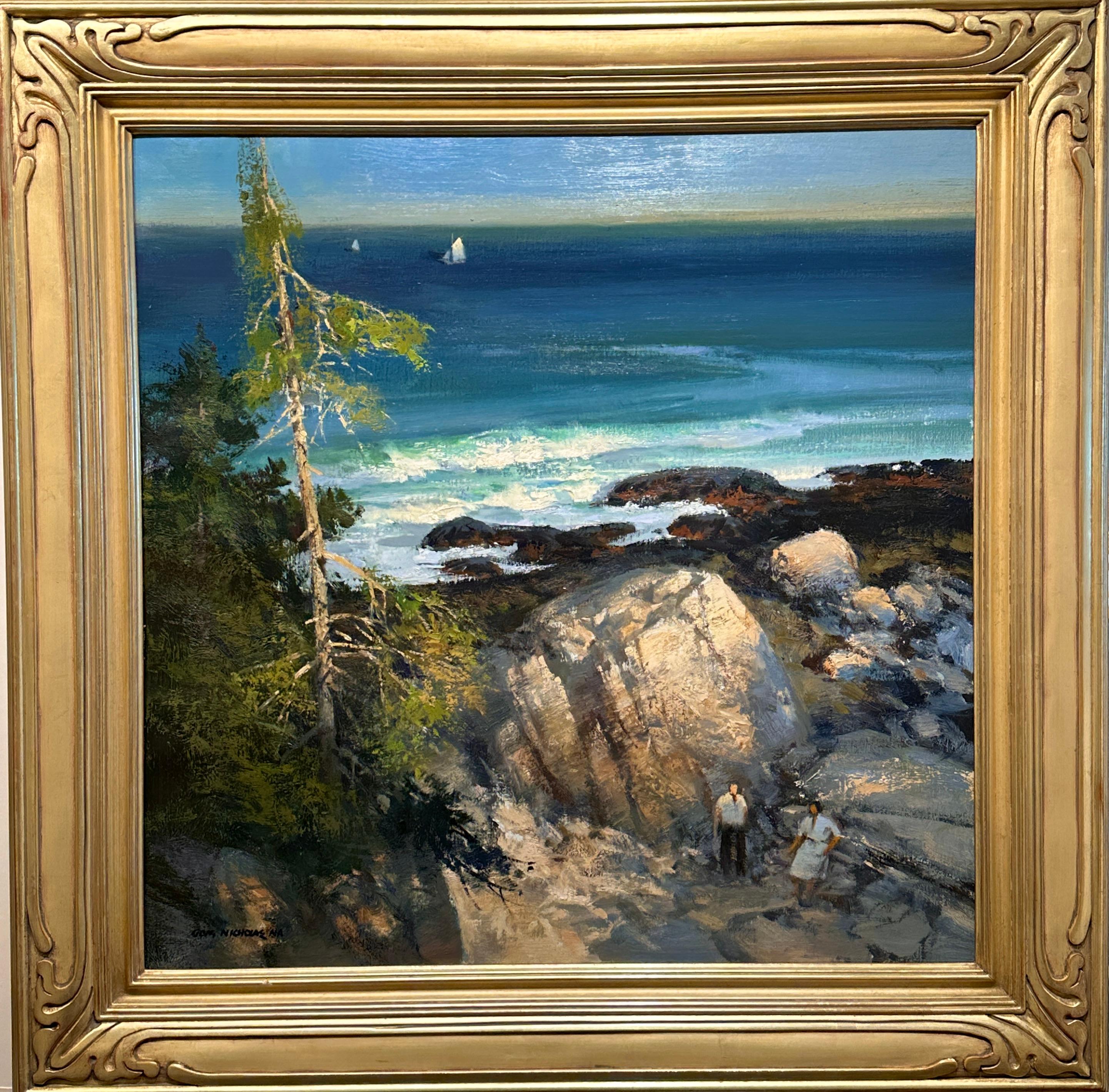Peinture de paysage de l'artiste de Rockport Tom Nicholas né en 1934 « By the Sea, Acadia » 1