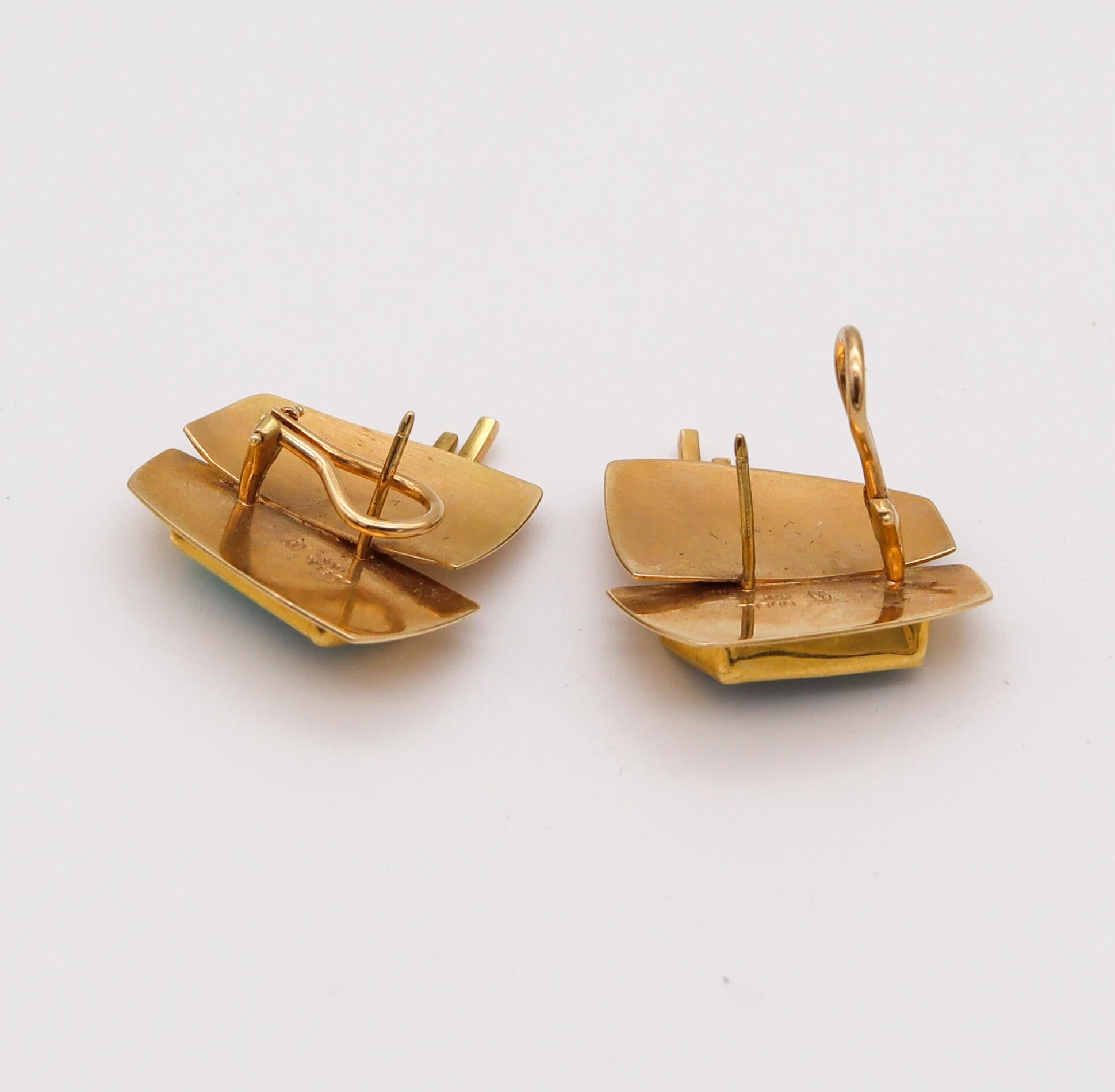 Modernist Tom Odell Vintage Studio Earrings In 18Kt Yellow Gold With 8.20 Ctw In Gem Opal