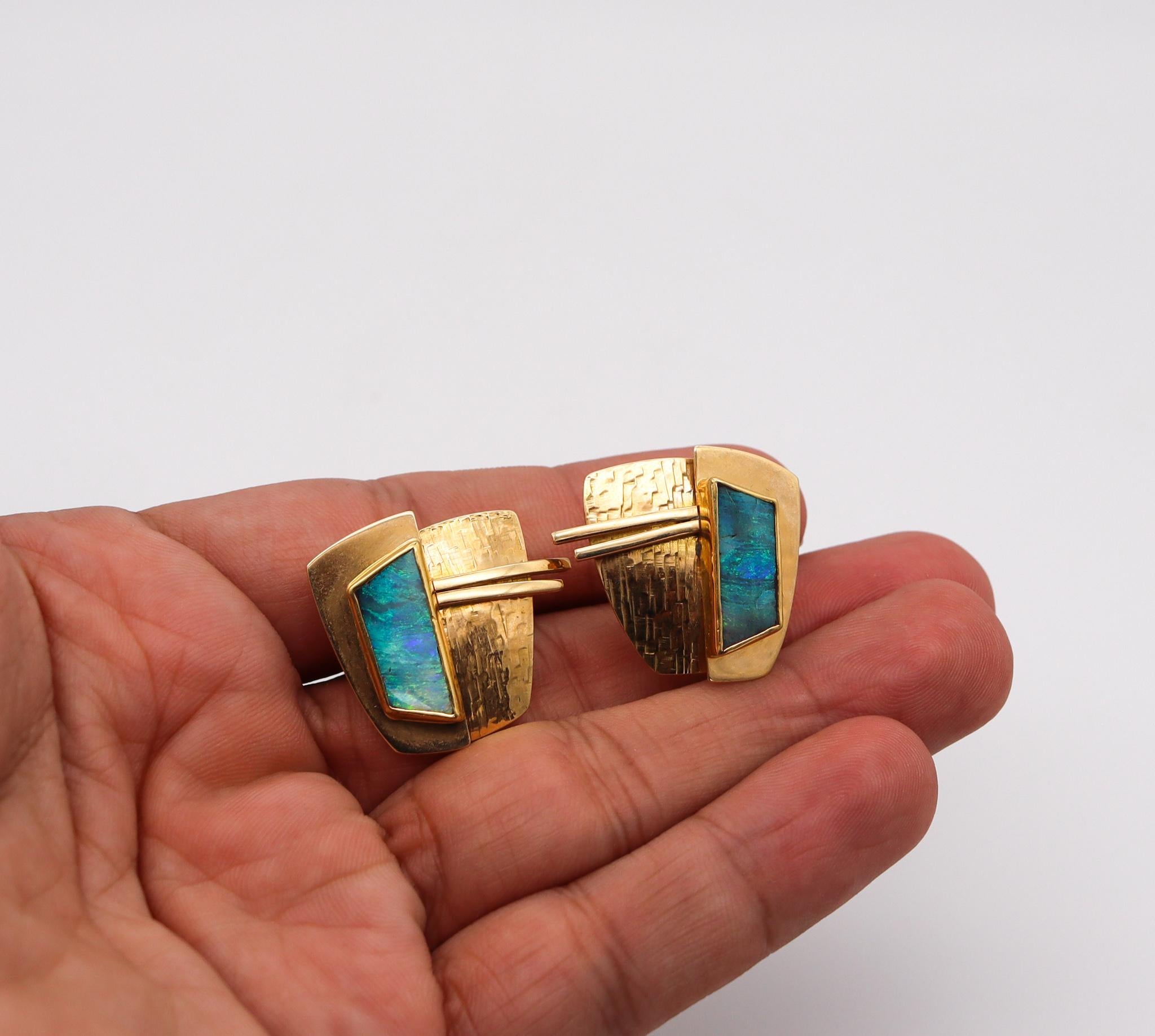 Tom Odell Vintage Studio Earrings In 18Kt Yellow Gold With 8.20 Ctw In Gem Opal In Excellent Condition In Miami, FL