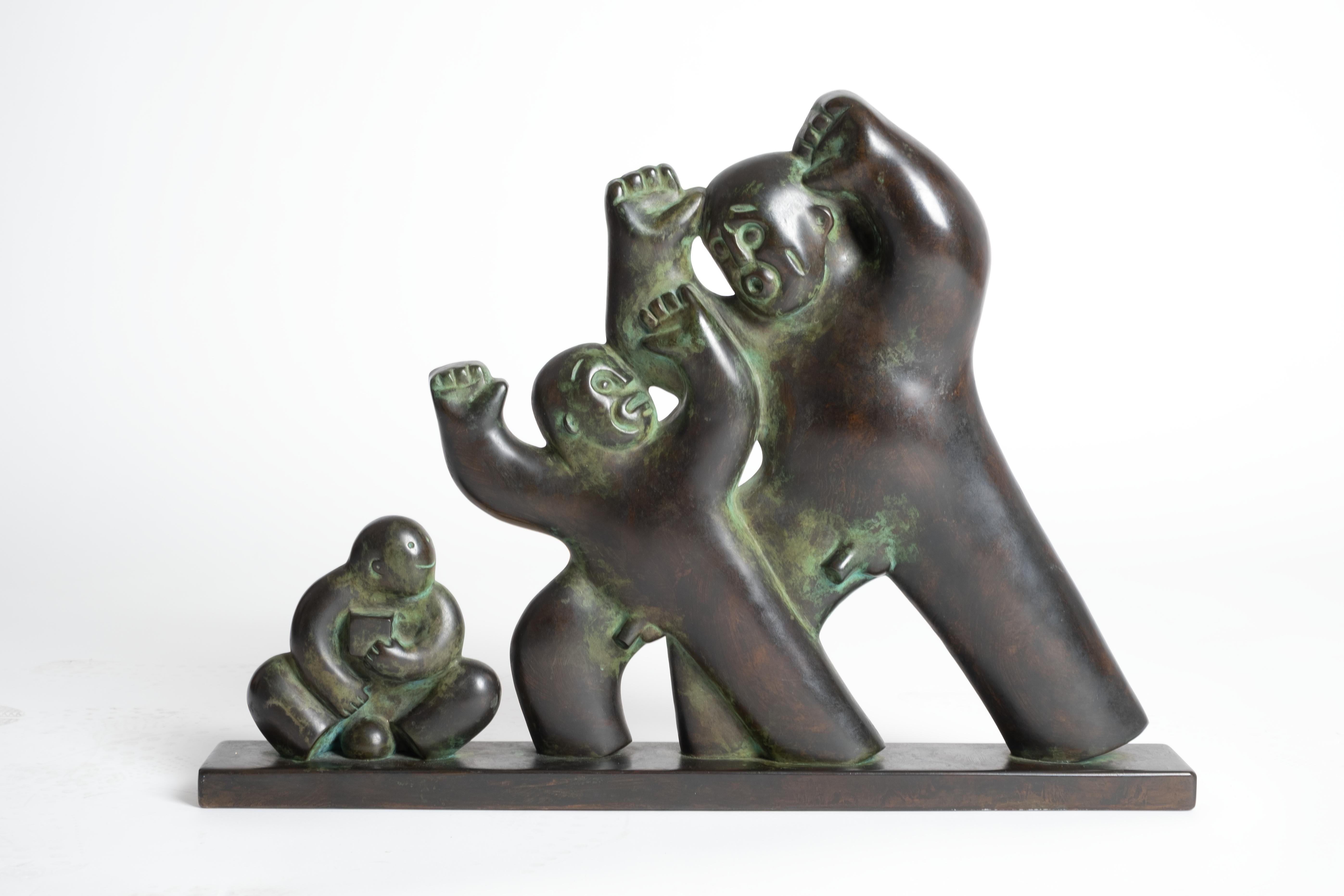 Angry Father, family sculpture in bronze