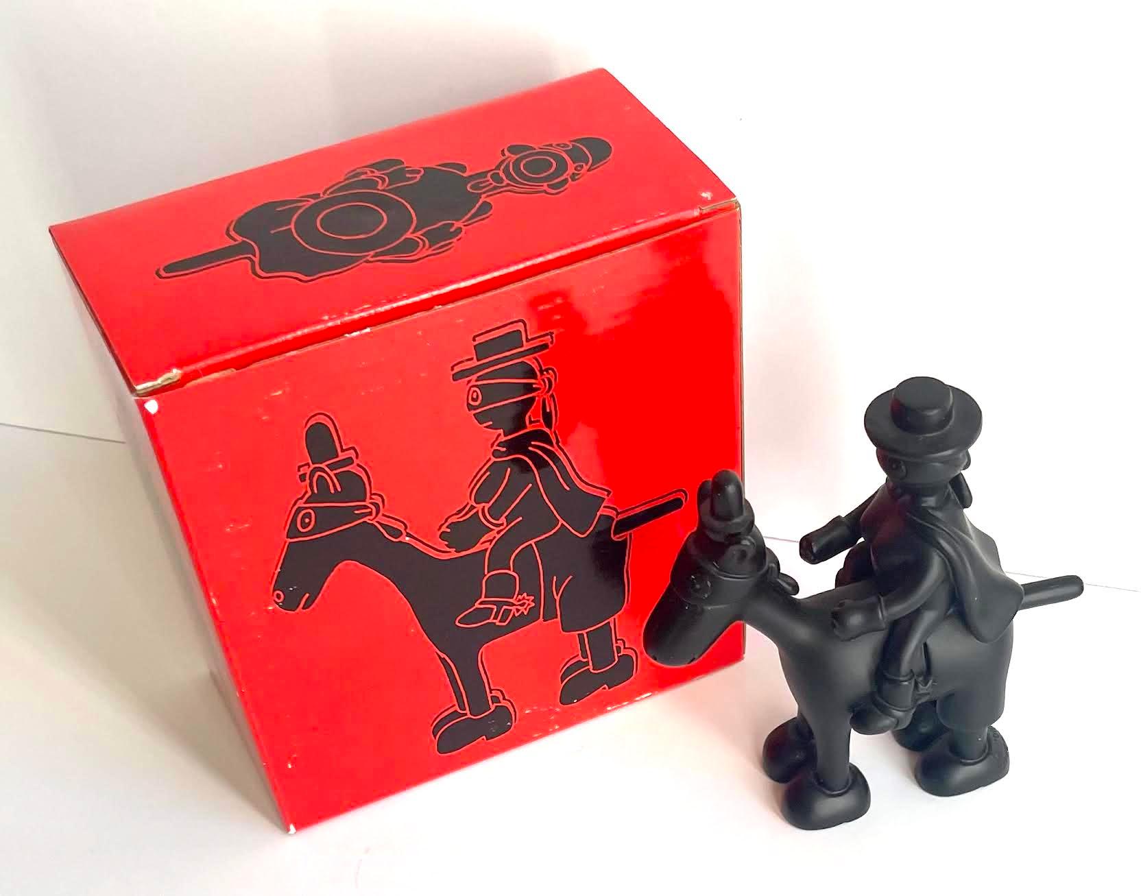 Tom Otterness, Scultura in resina con cavallo e cavaliere, nero (con scatola originale rossa) 8