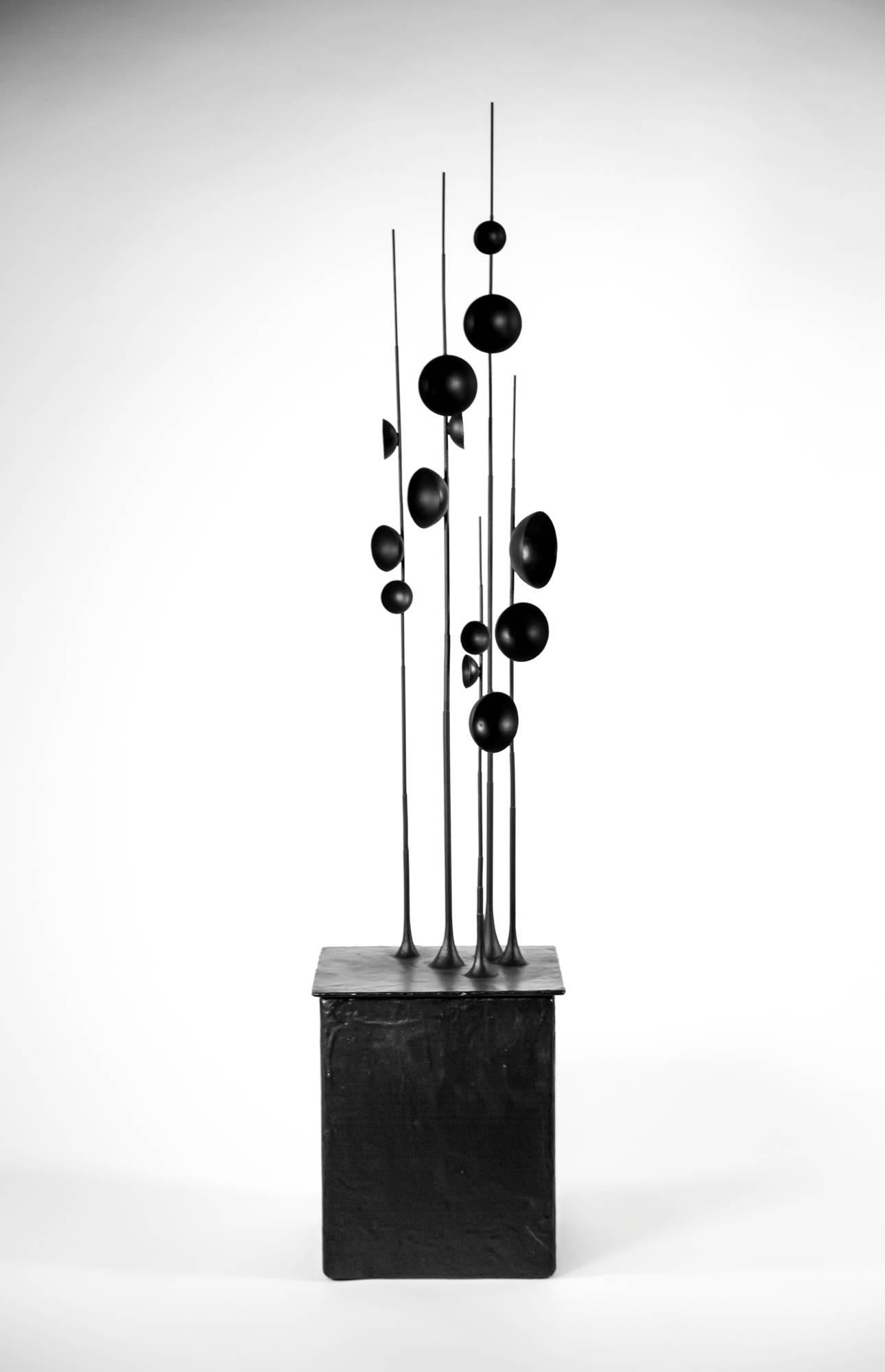 Tom Palmer Abstract Sculpture - Blossfeldt Station II [Lidded box - aerospace rubber coated gilding metal]