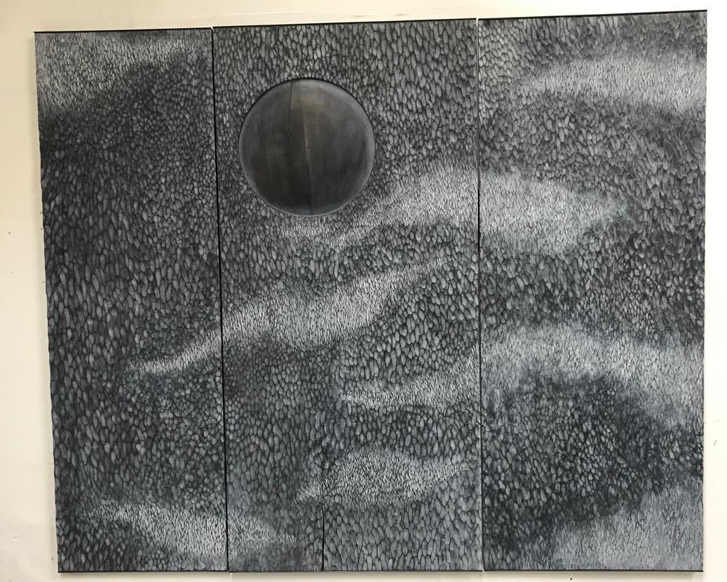 MOON POOL - serene hand carved wall mounted screen depicting moonlit water For Sale 4