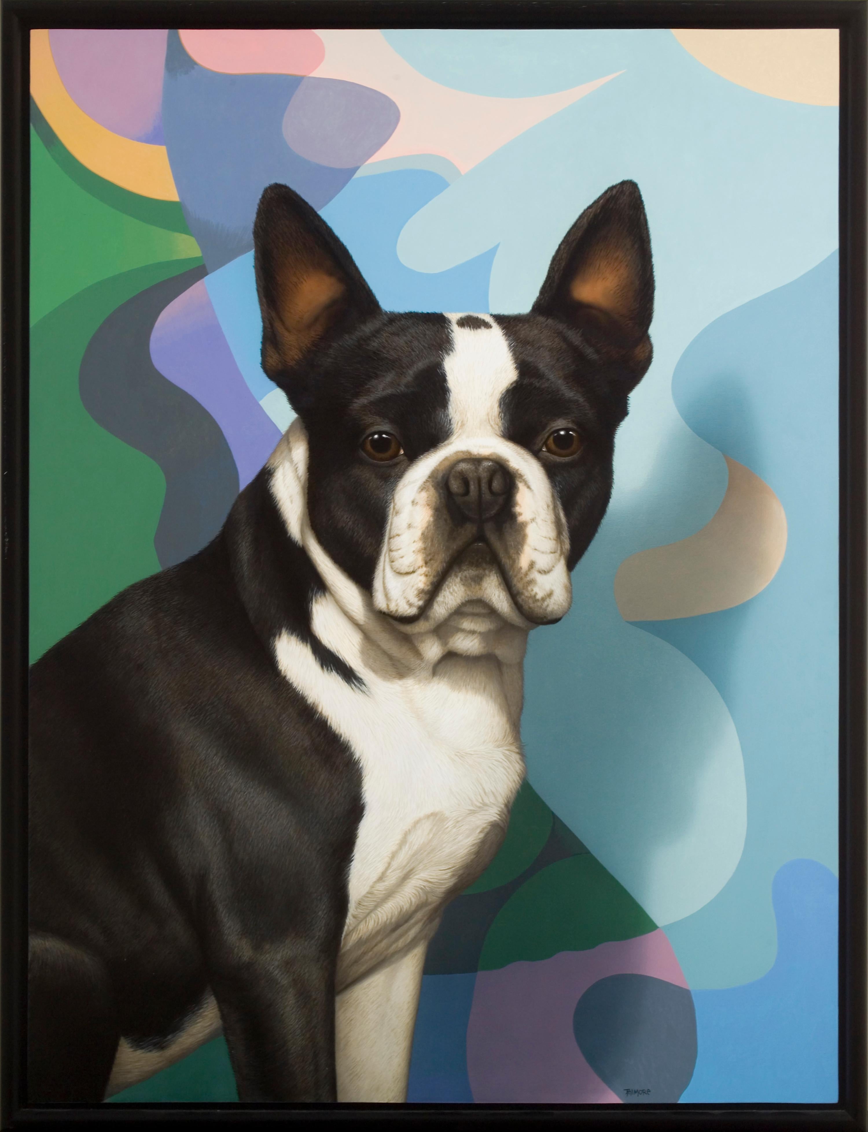 Tom Palmore, Mr Bentley Loves Modern Art, acrylic, oil on canvas; Boston Terrier
