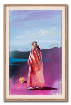 "Lone [American] Indian" Painting on Board by Tom Perkinson, Framed