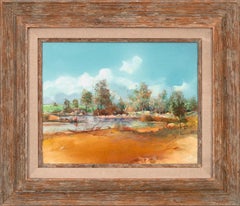 ""Collecting Cattails" Original Mixed Media auf Karton von Tom Perkinson, gerahmt