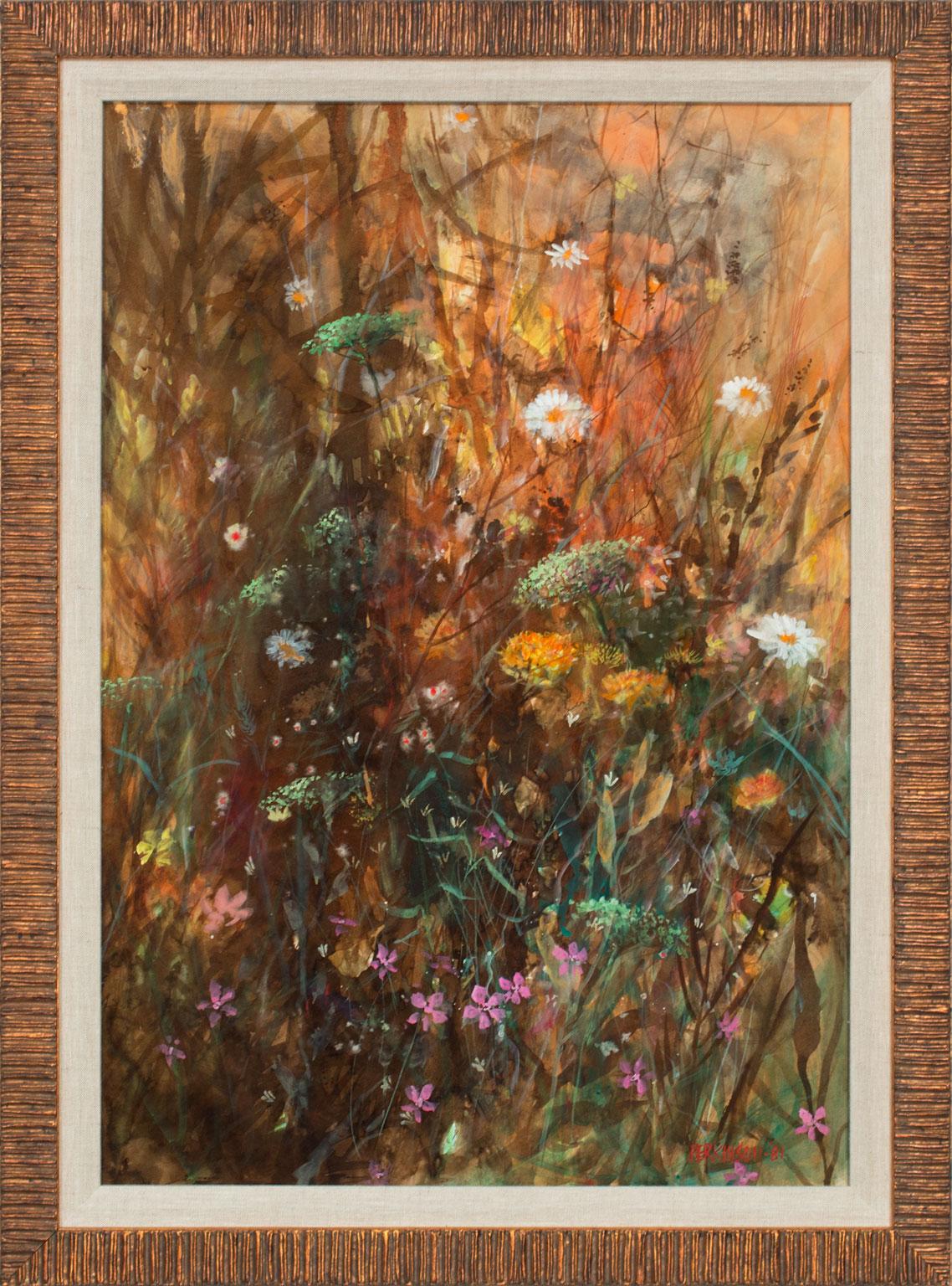 "Fennell" Original Mixed Media on Board Floralscape by Tom Perkinson, Framed