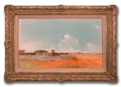 « Flat Lands » - Paysage original en technique mixte sur papier de Tom Perkinson, encadré