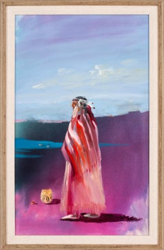 "Lone [American] Indian" Painting on Board by Tom Perkinson, Framed