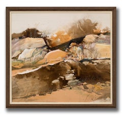 Rare Early Work, Mixed Media on Paper Realist Landscape by Tom Perkinson, Framed