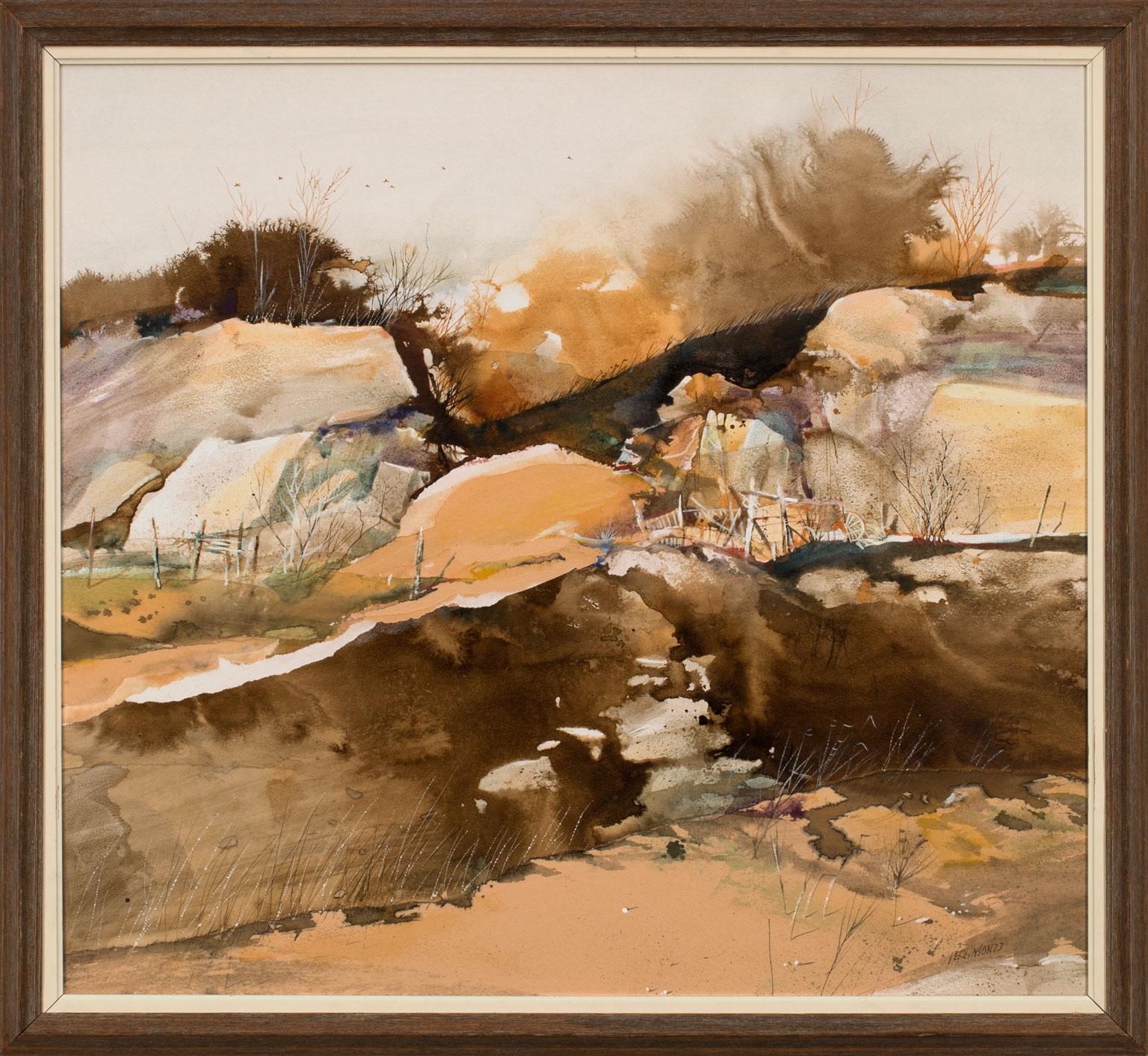Rare Early Work, Mixed Media on Paper Realist Landscape by Tom Perkinson, Framed