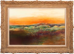 Retro "Reflections in the Pond" Large Mixed Media on Board by Tom Perkinson, Framed