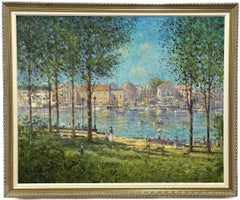 Vintage Summer at the Harbor 1996 Large Acrylic Painting 