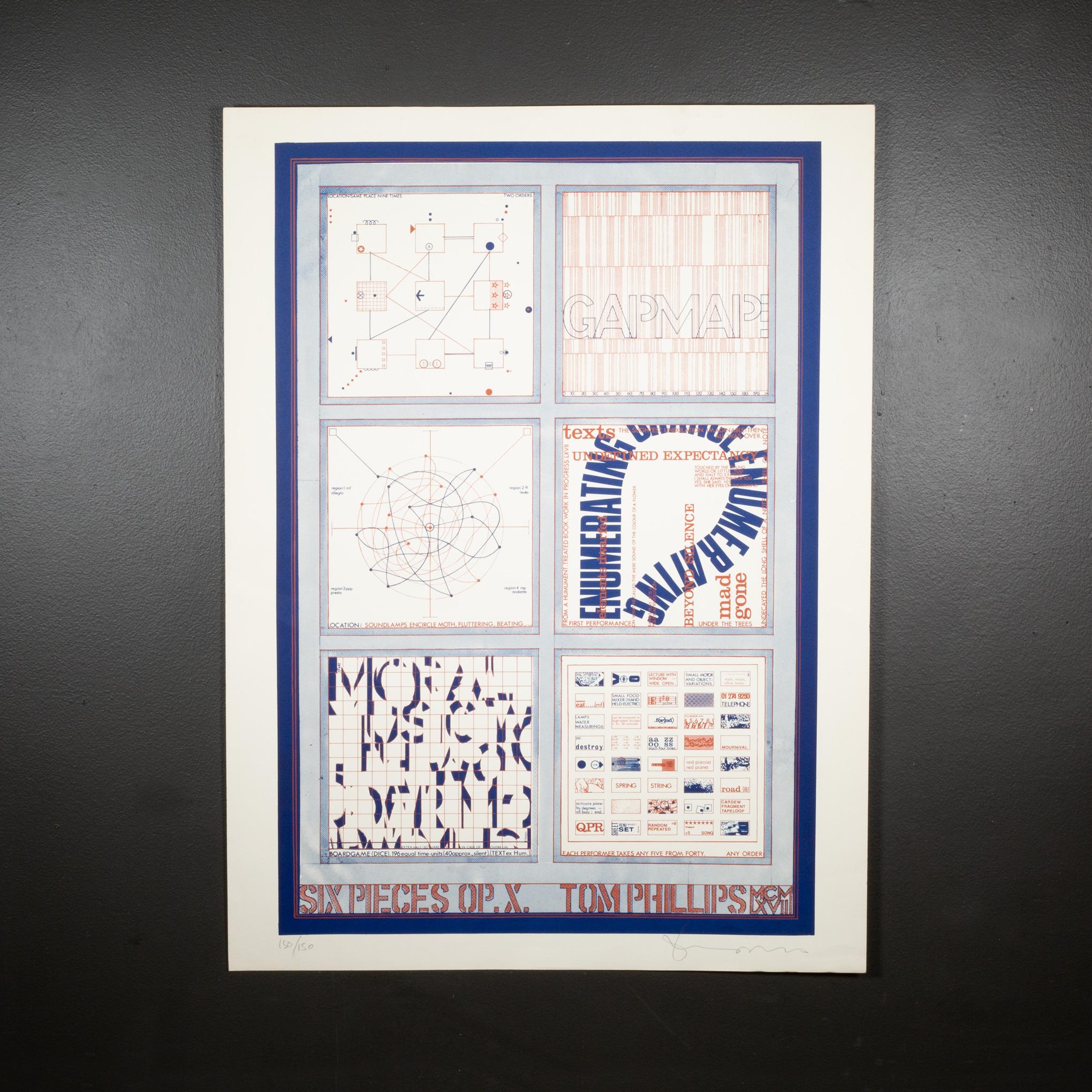 Paper Tom Phillips, Six Pieces Opus X, Screenprint, Limited Editions, Signed, 1968 For Sale