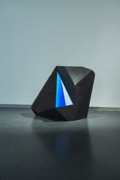 Carbon Void Blue Abstract Sculpture by T. Price, 39in Wide, Black & Blue, Unique