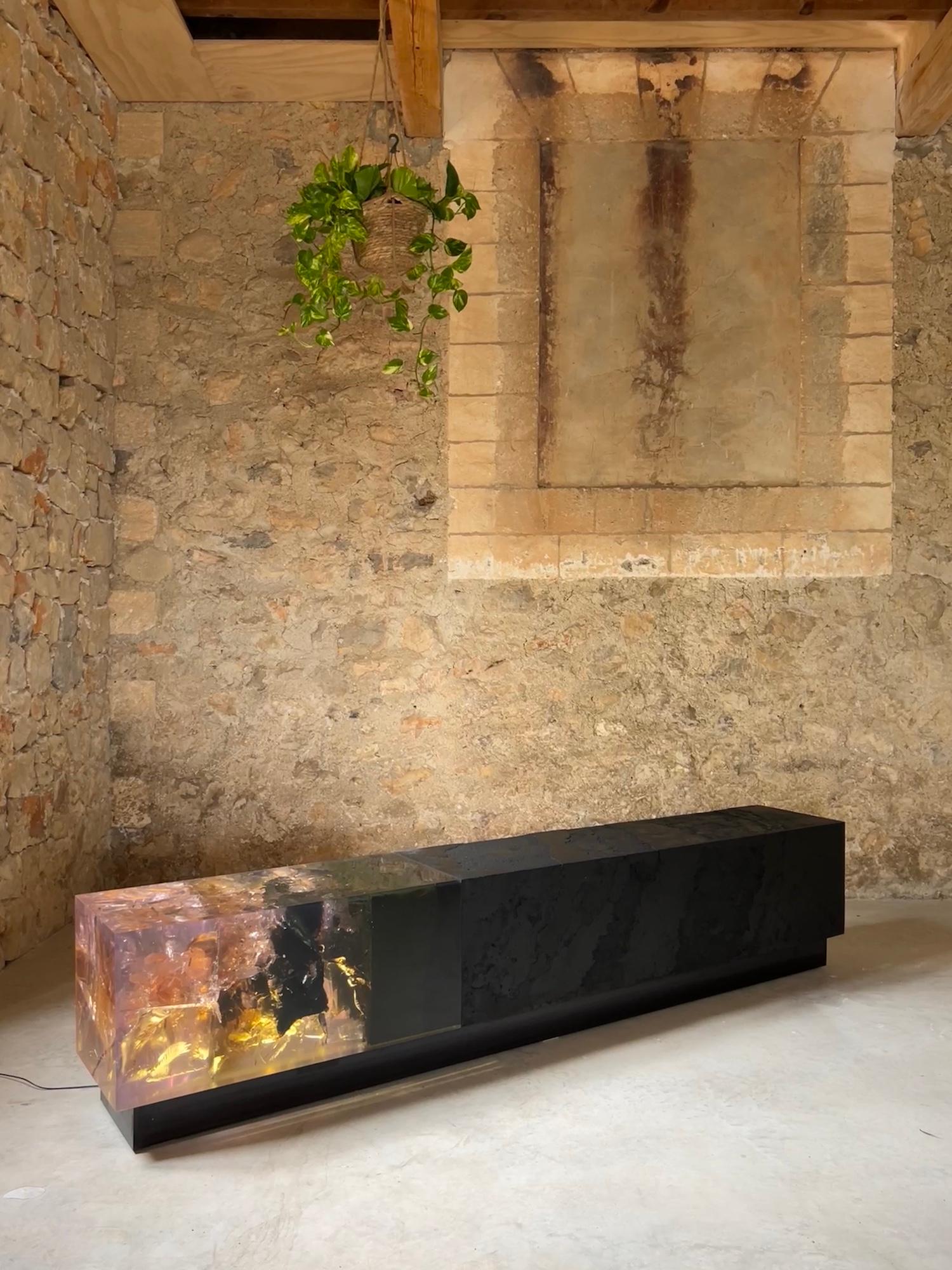 Counterpart (diptych) by Tom Price - Bench sculpture, resin, coal, LED light For Sale 1