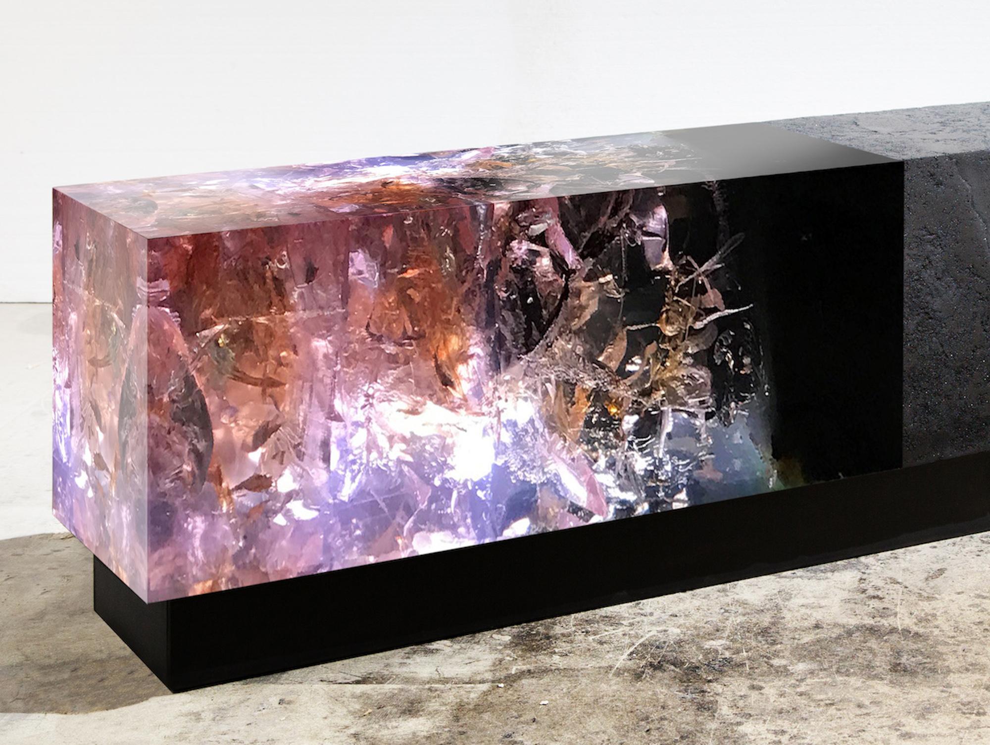 Counterpart (diptych) by Tom Price - Bench sculpture, resin, coal, LED light For Sale 2