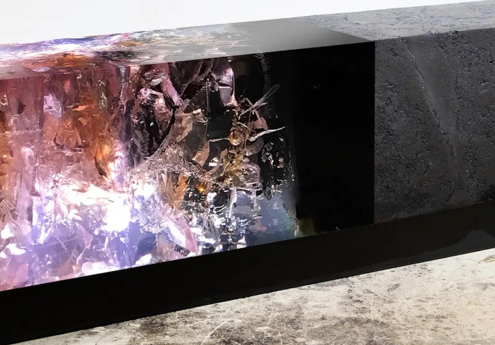 Counterpart (diptych) by Tom Price - Bench sculpture, resin, coal, LED light For Sale 7