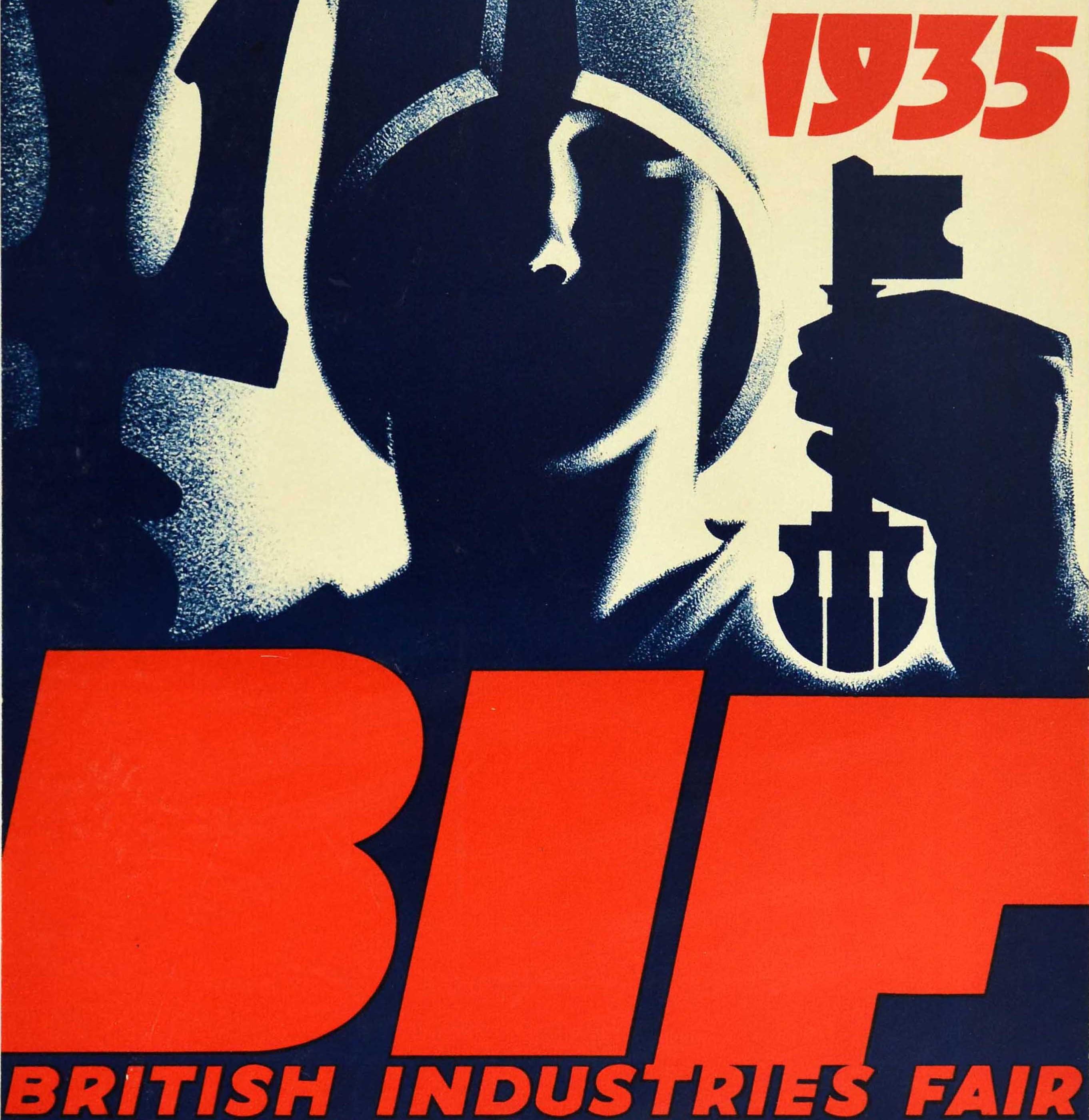 Affiche vintage d'origine BIF British Industries Fair London 1935 Design Art Déco - Noir Print par Tom Purvis