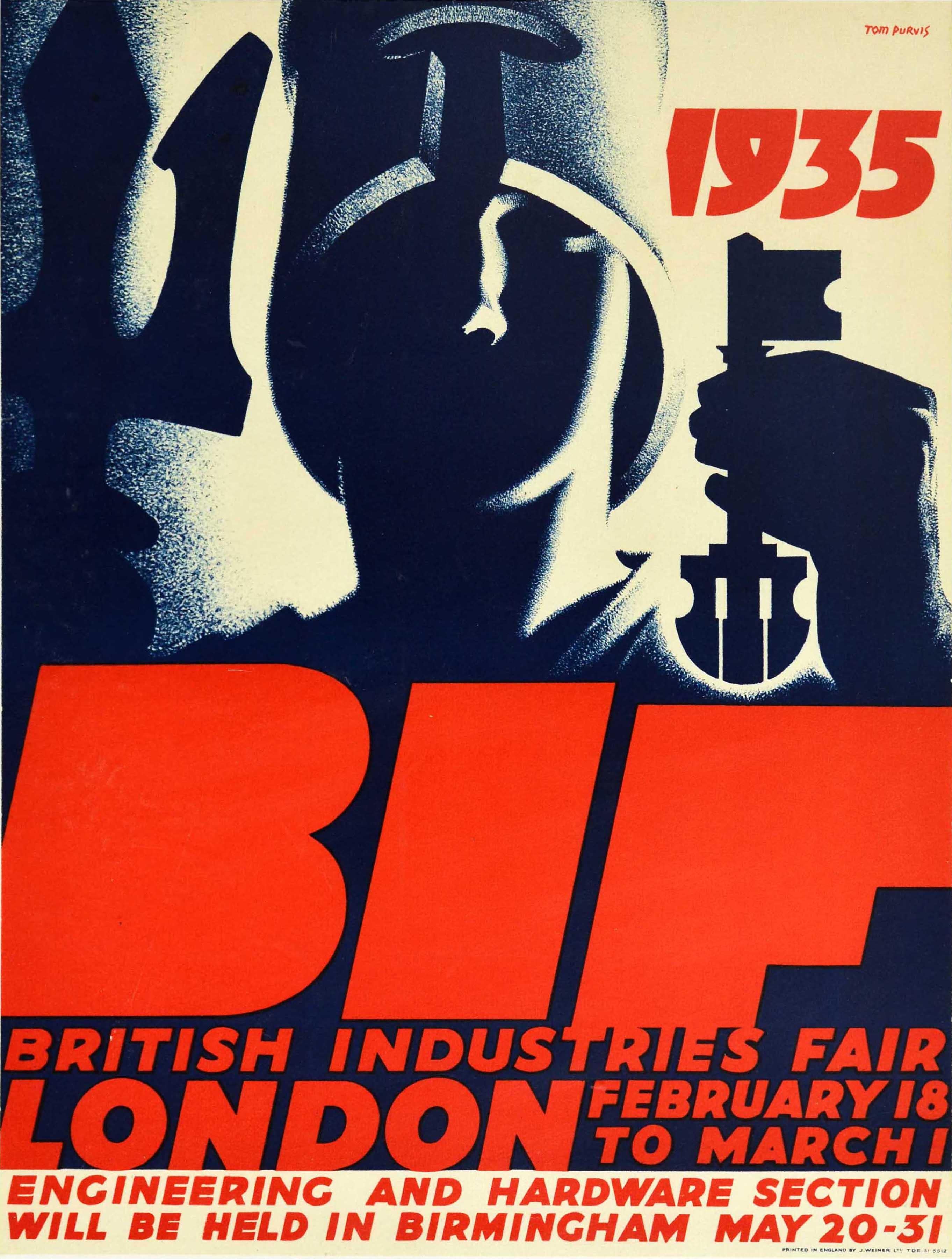 Print Tom Purvis - Affiche vintage d'origine BIF British Industries Fair London 1935 Design Art Déco