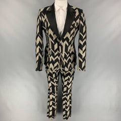TOM REBL Size 40 Black & Gold Chevron Polyester Blend Peak Lapel Suit