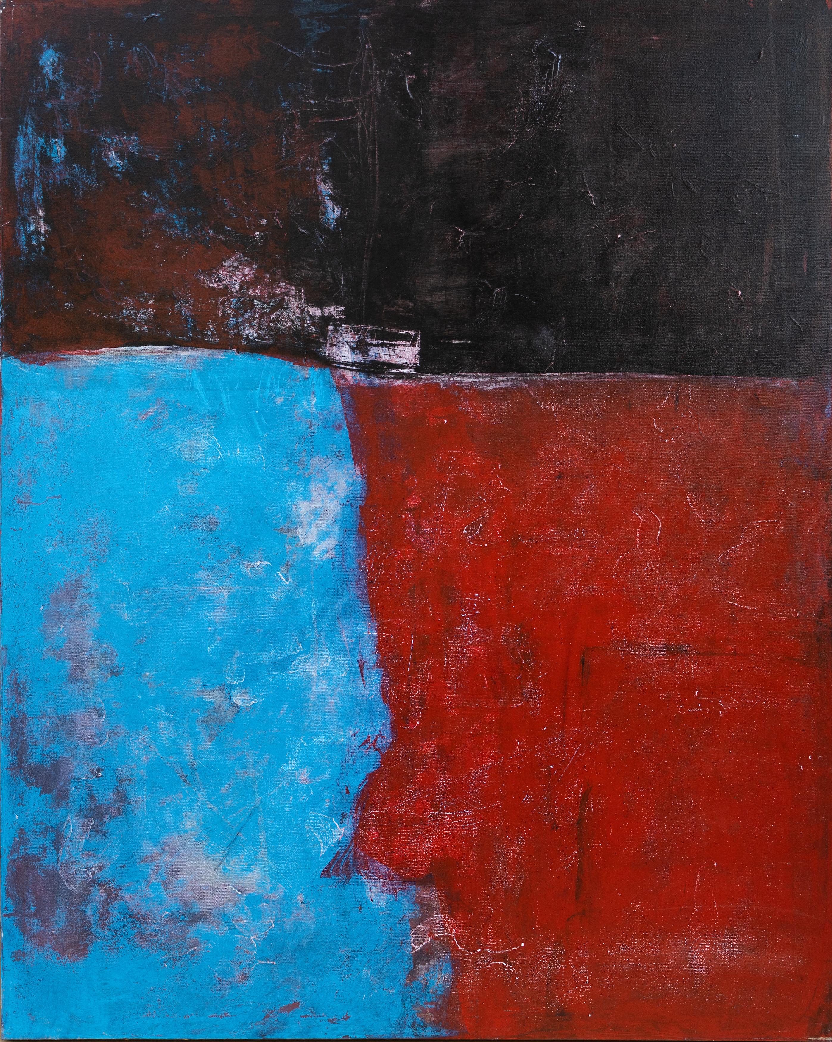 Abstract Painting di Tom Reno - "Astratto #4" - Rosso, nero e blu