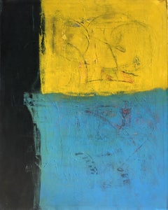 „Abstract #47“ Groß, abstrakt, schwarz, blau und gelb, gestisch