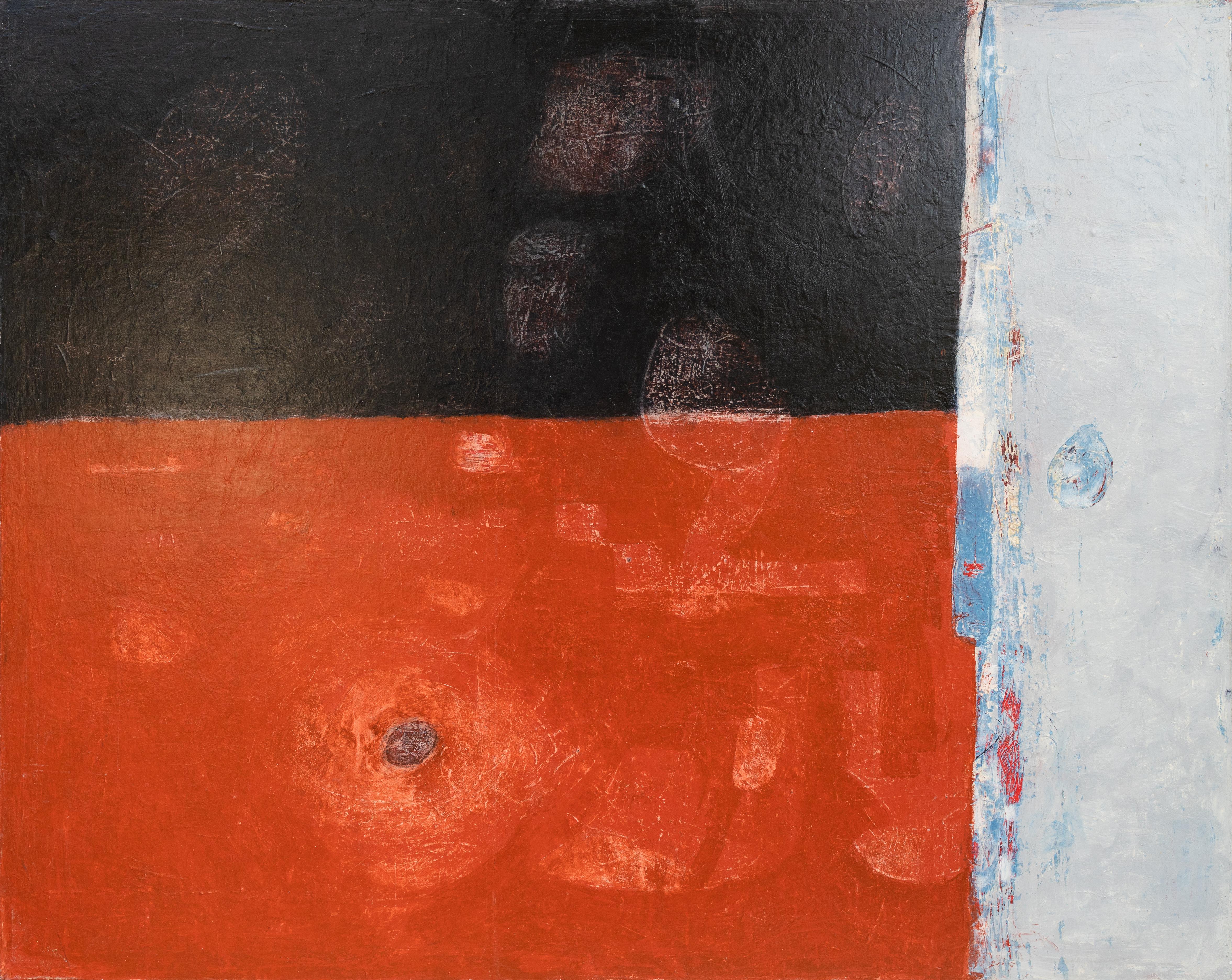 Abstract Painting Tom Reno - "Abstract #54" - Rouge Noir  champ de couleur gris abstrait Expression gestuelle Bleu