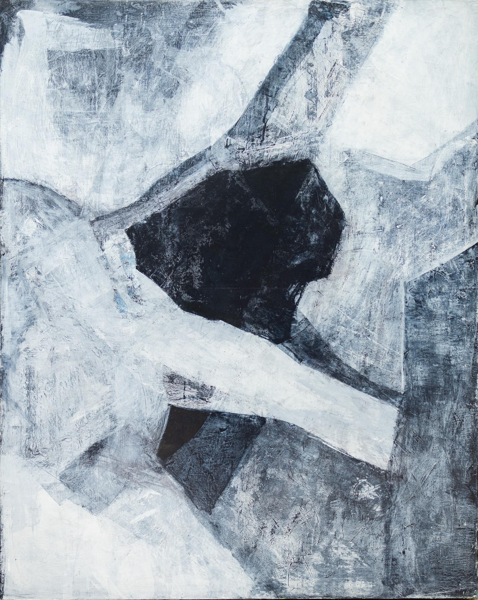 Abstract Painting Tom Reno - "Abstract #60" Grande peinture abstraite à l'échelle grise