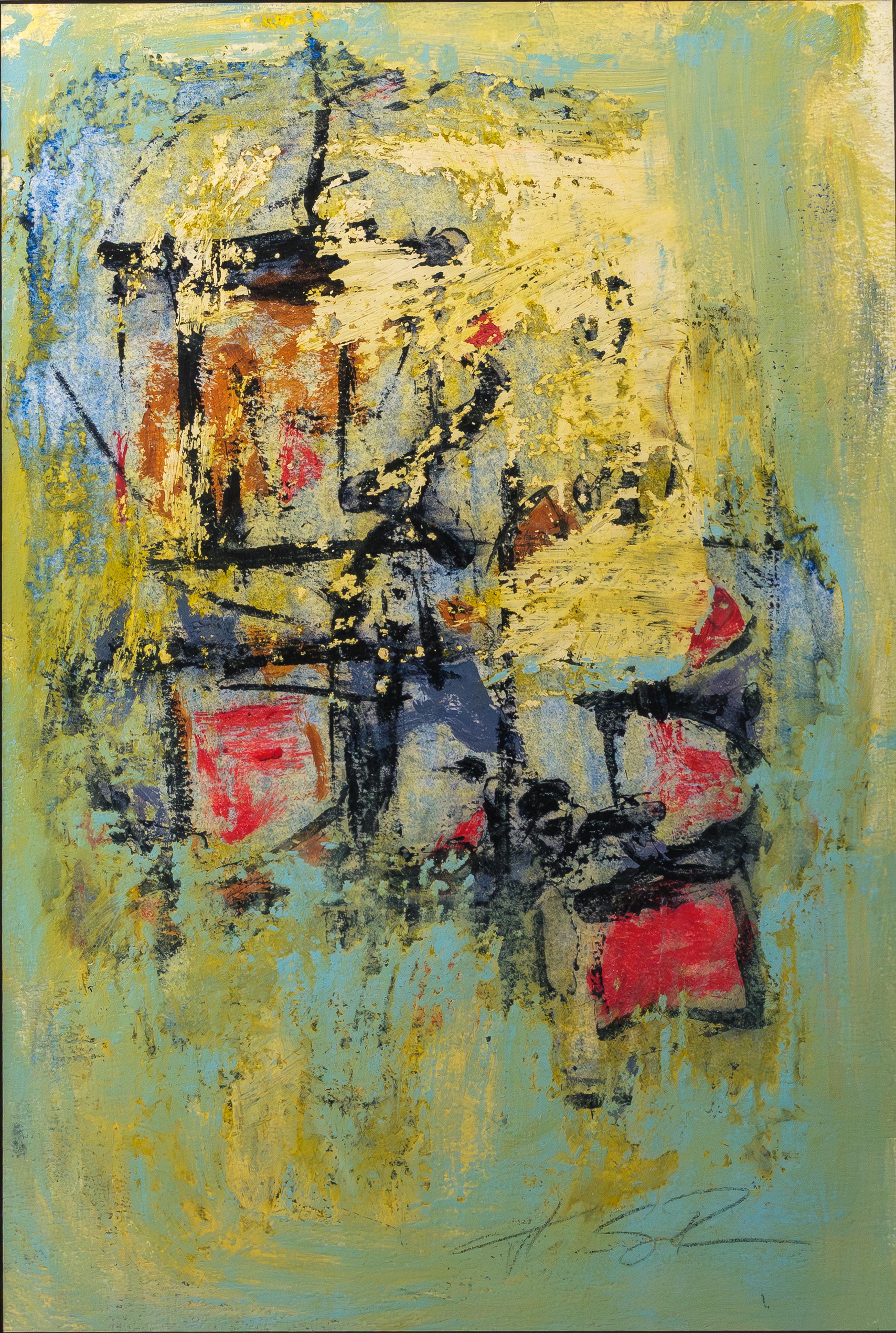 "Abstract Composition Aqua" Modern Gestural Expressionist Colorful Painting