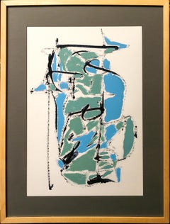 "Composición abstracta Cielo y pizarra" Pintura gestual expresionista moderna Azul