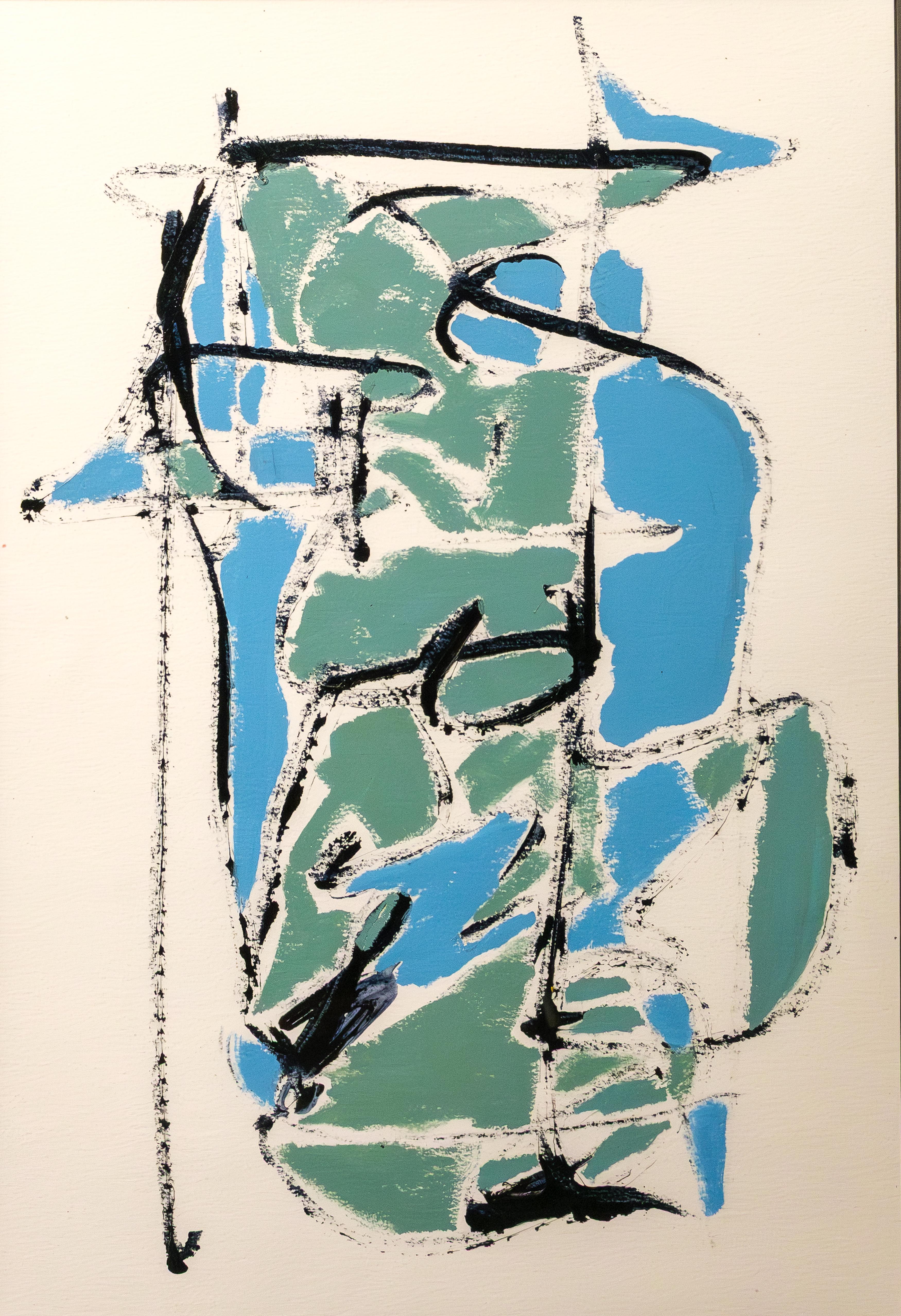 "Abstract Composition Sky and Slate" Modern Expressionist Gestural Painting Blue