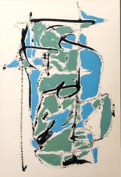 "Composición abstracta Cielo y pizarra" Pintura gestual expresionista moderna Azul