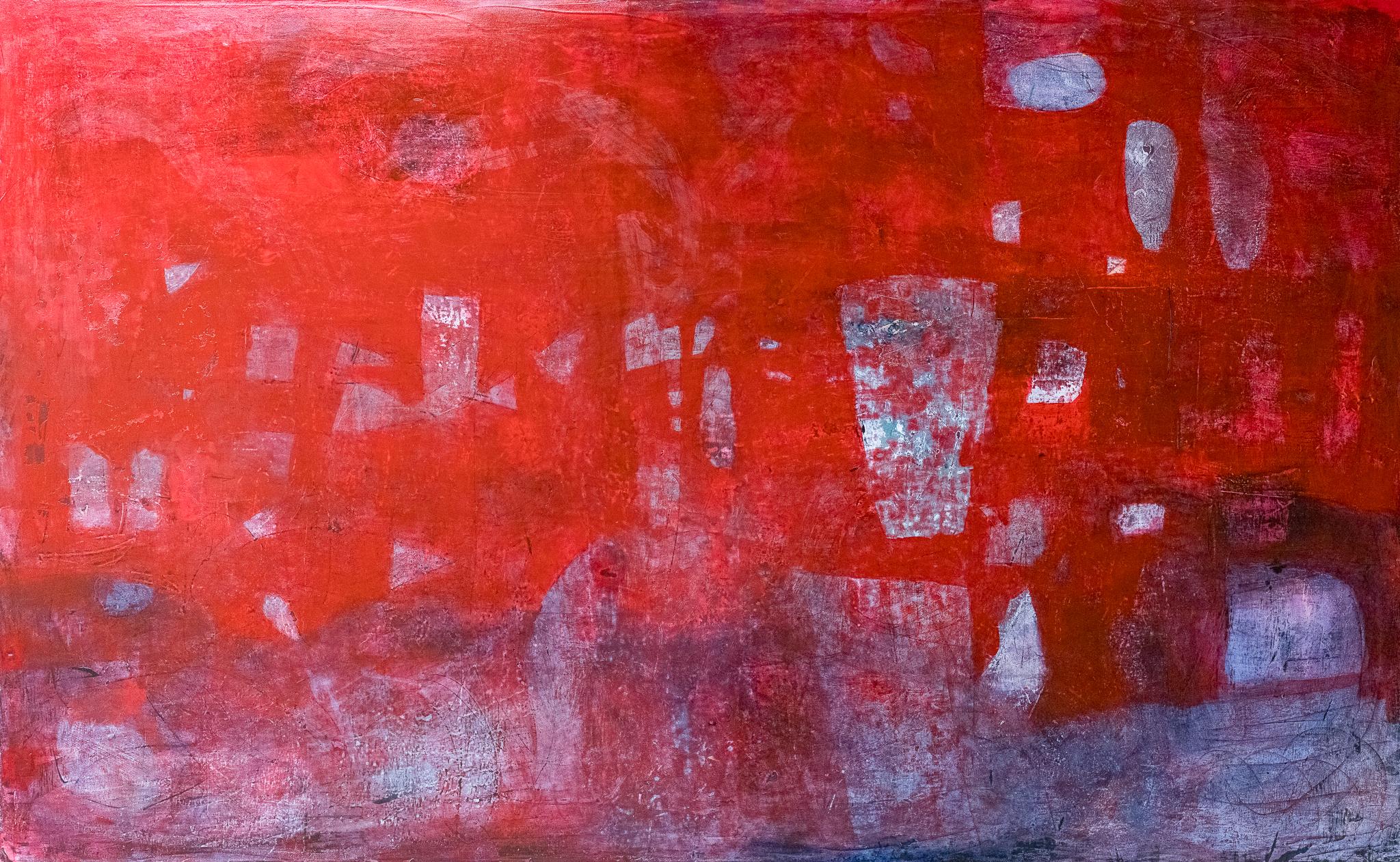 Tom Reno Abstract Painting - "Abstract in Red" Large Modern Dramatic Expressive Gestural Painting by Veteran